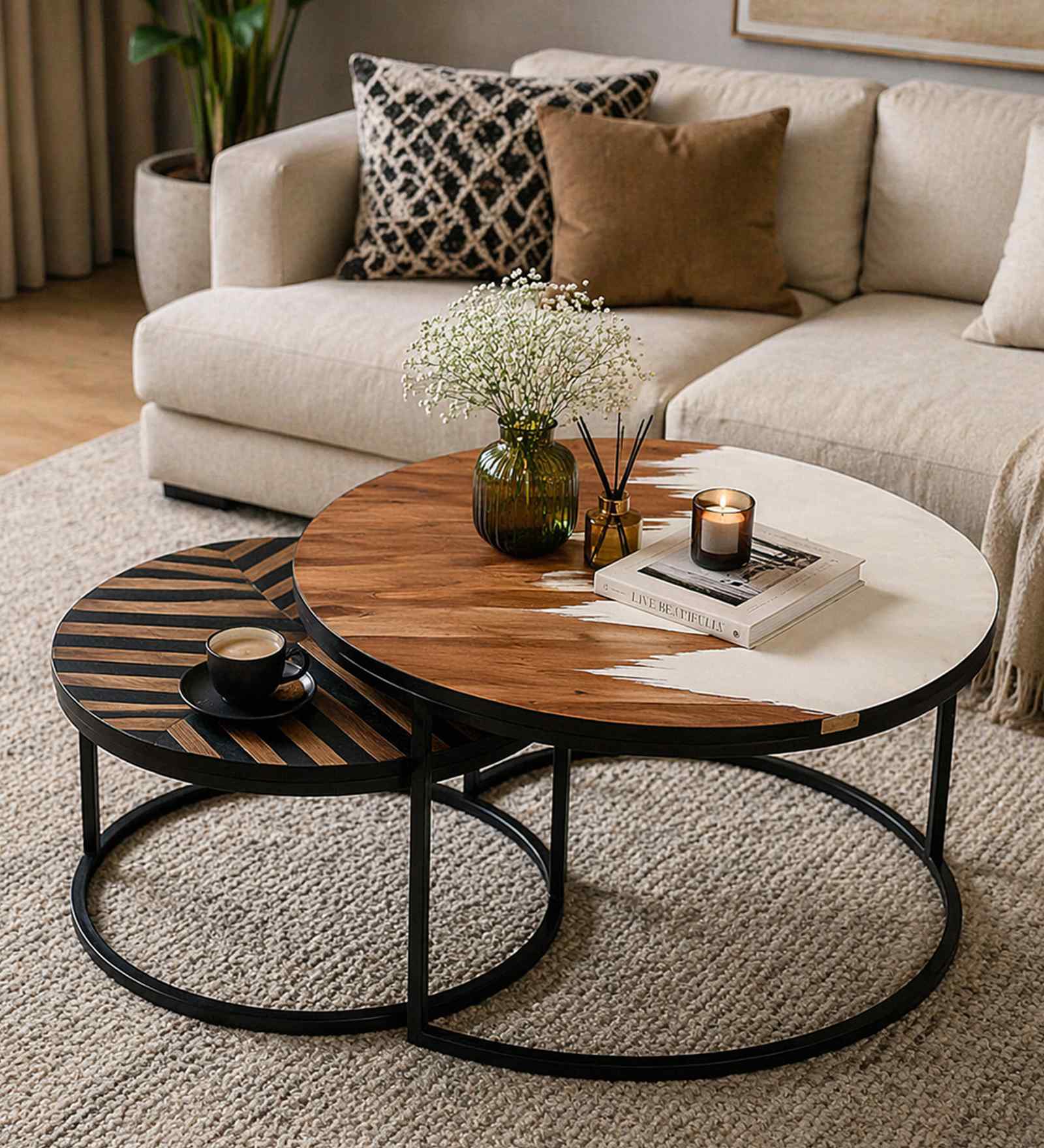 Cady Metal Nesting Coffee Table Set In White Finish (Set Of 2) Cady Metal Nesting Coffee Table Set In White Finish (Set Of 2)