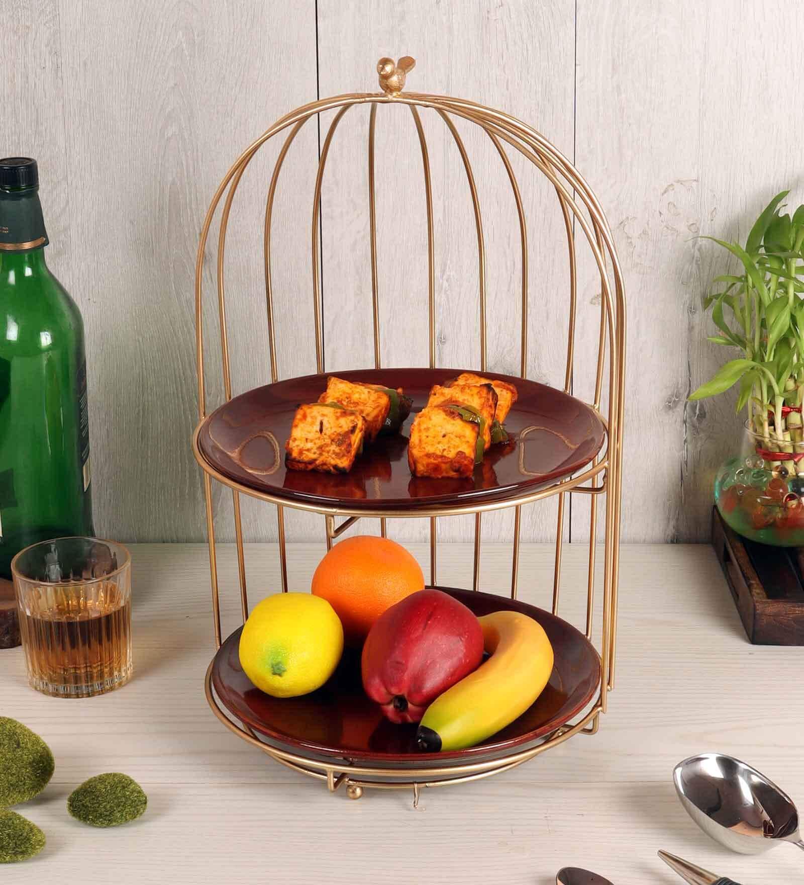 Two Layer Cage Ceramic Platter with Maroon Plates