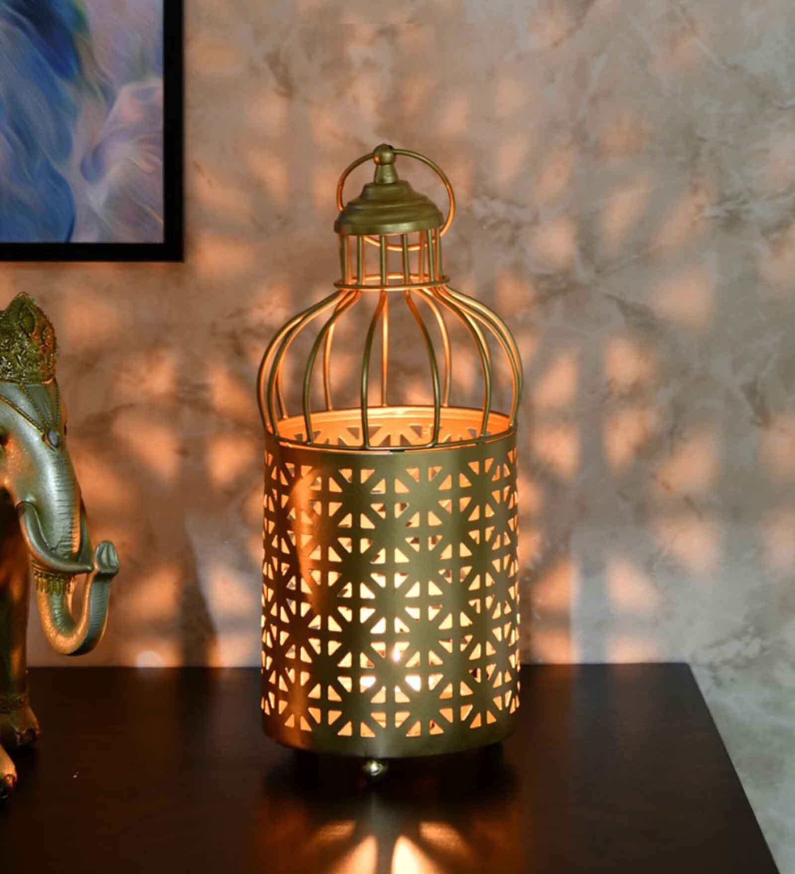 Cage Lantern Brown & Gold