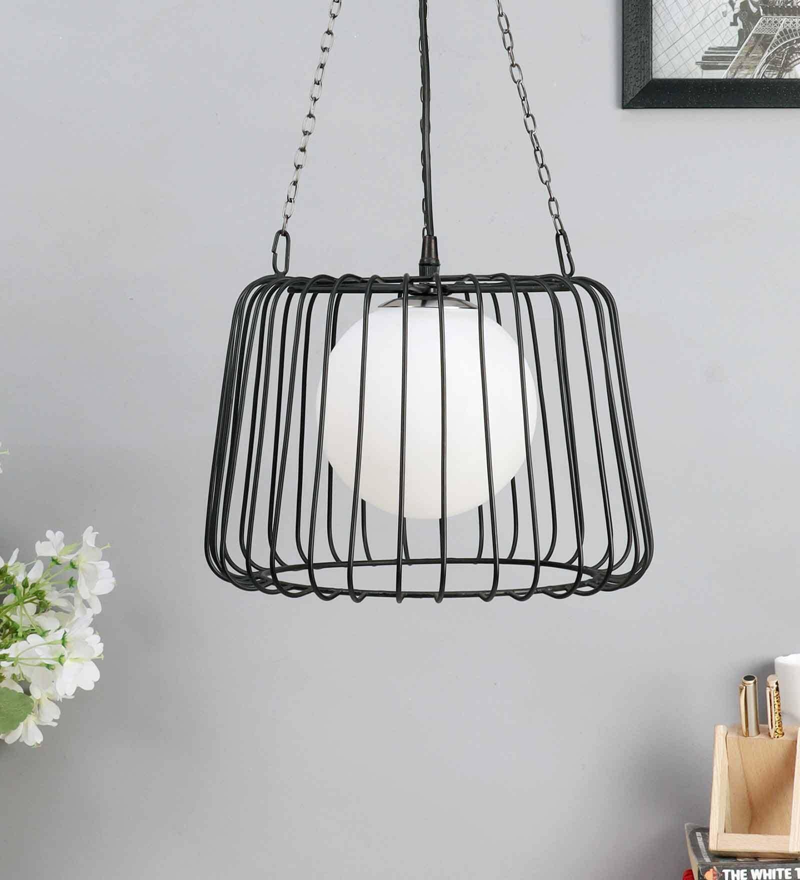 Barrio Caged White Metal Hanging Light