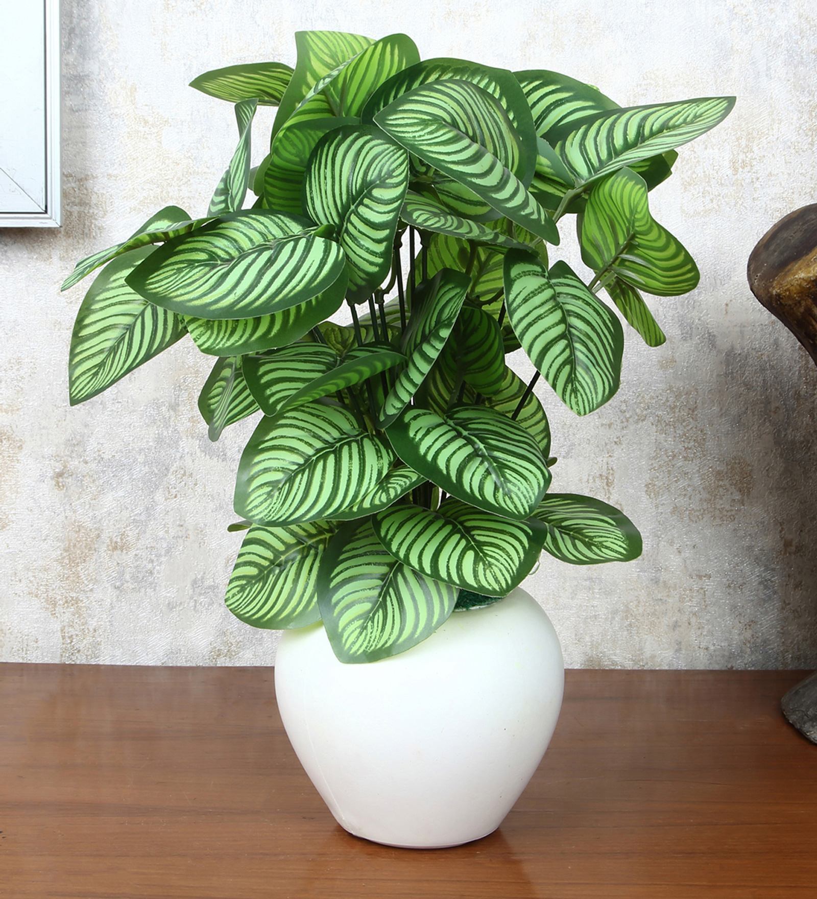 Calathea Multicolour Plastic & Polyester Artificial Plant With Pot