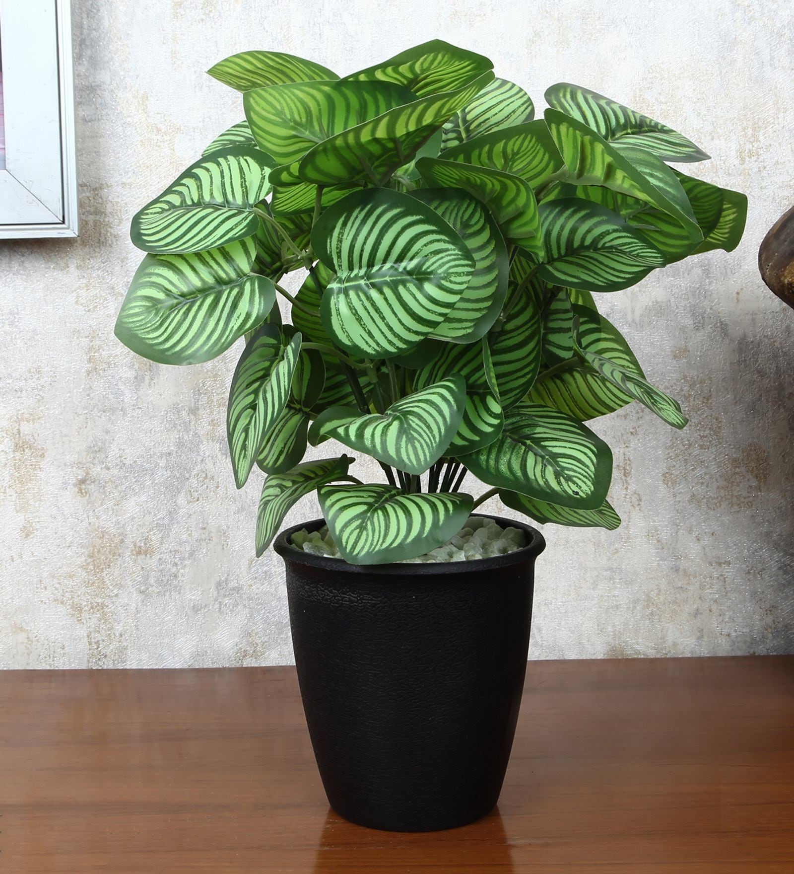 Calathea Multicolour Plastic & Polyester Artificial Plant With Pot