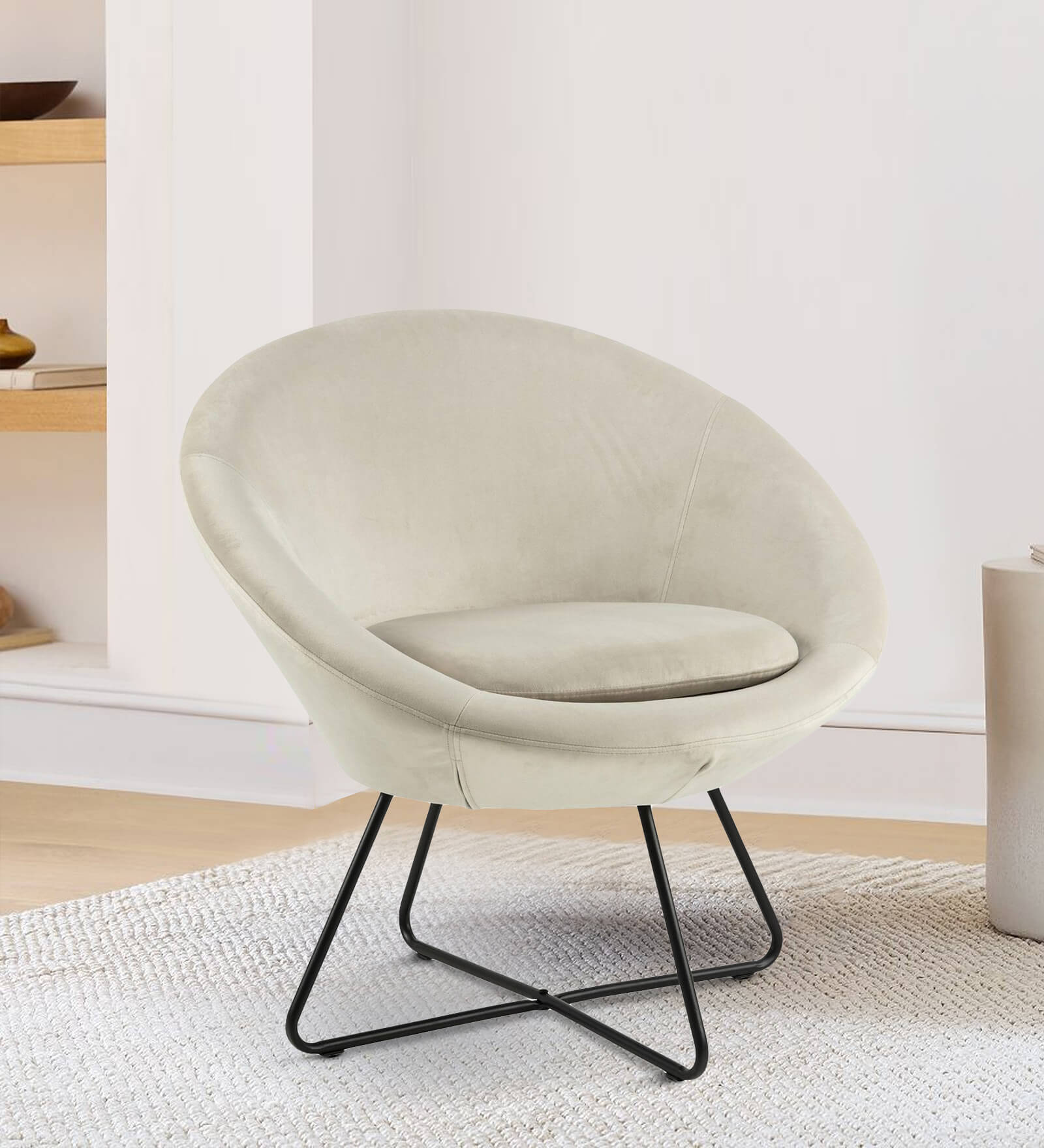 Calip Velvet Low Back Lounge Chair In Off White Colour