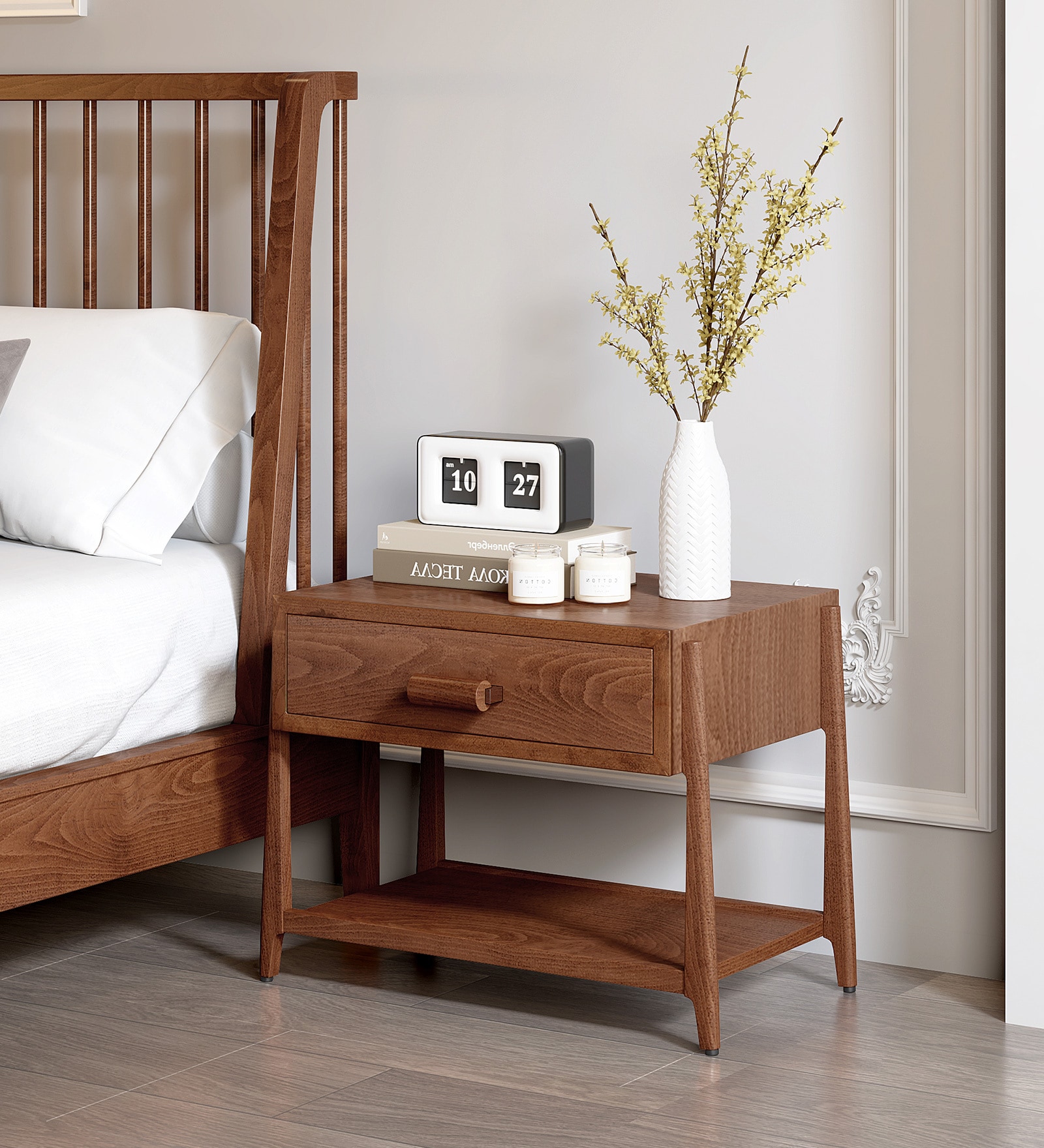 Calista Bedside Table In Brown Finish
