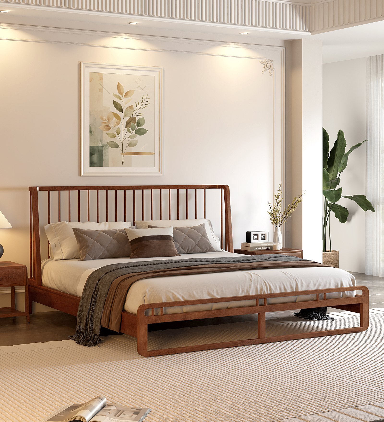 Calista Queen Size Bed In Brown Finish