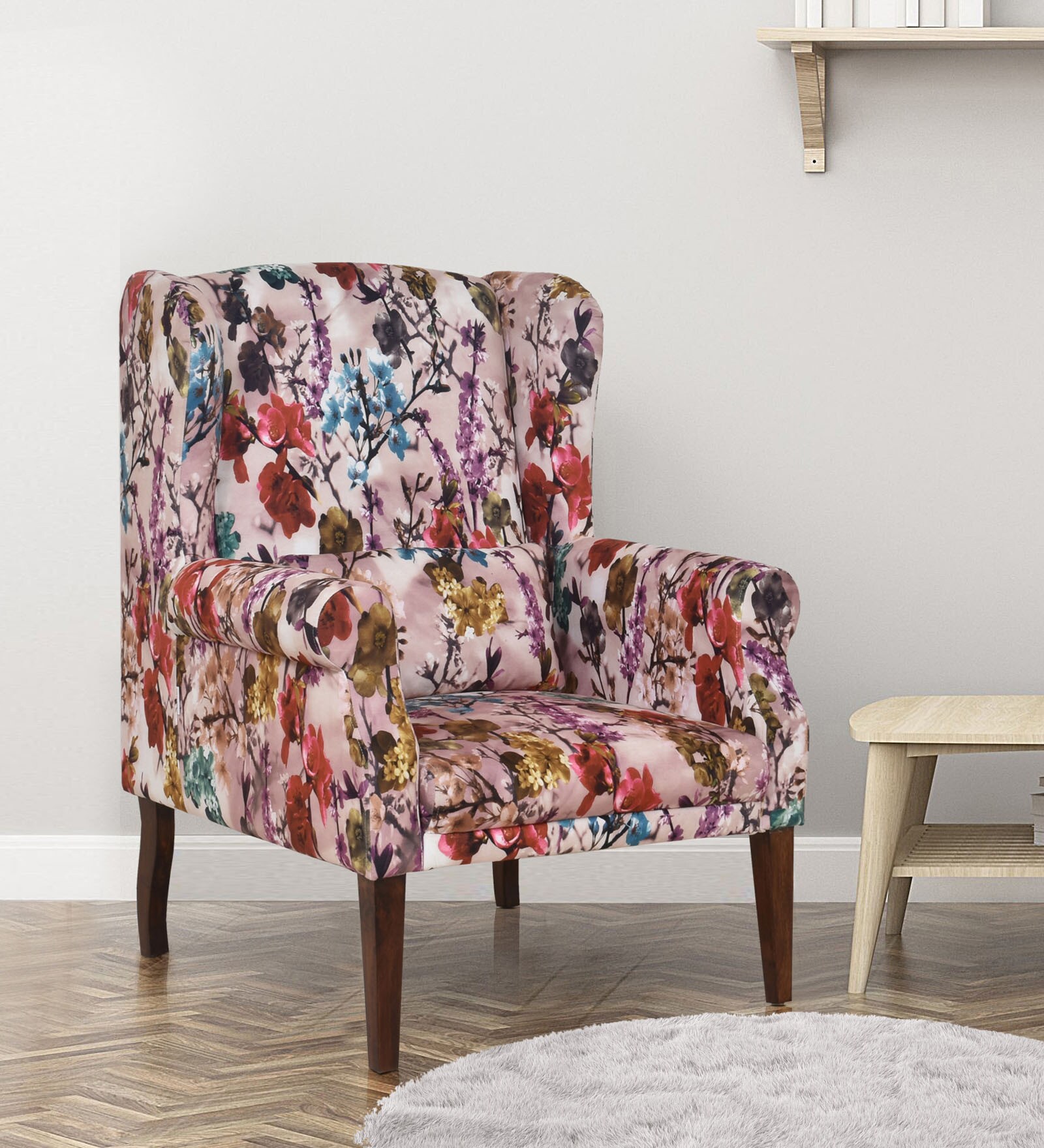 Calisto Wing Chair in Floral Blush Colour