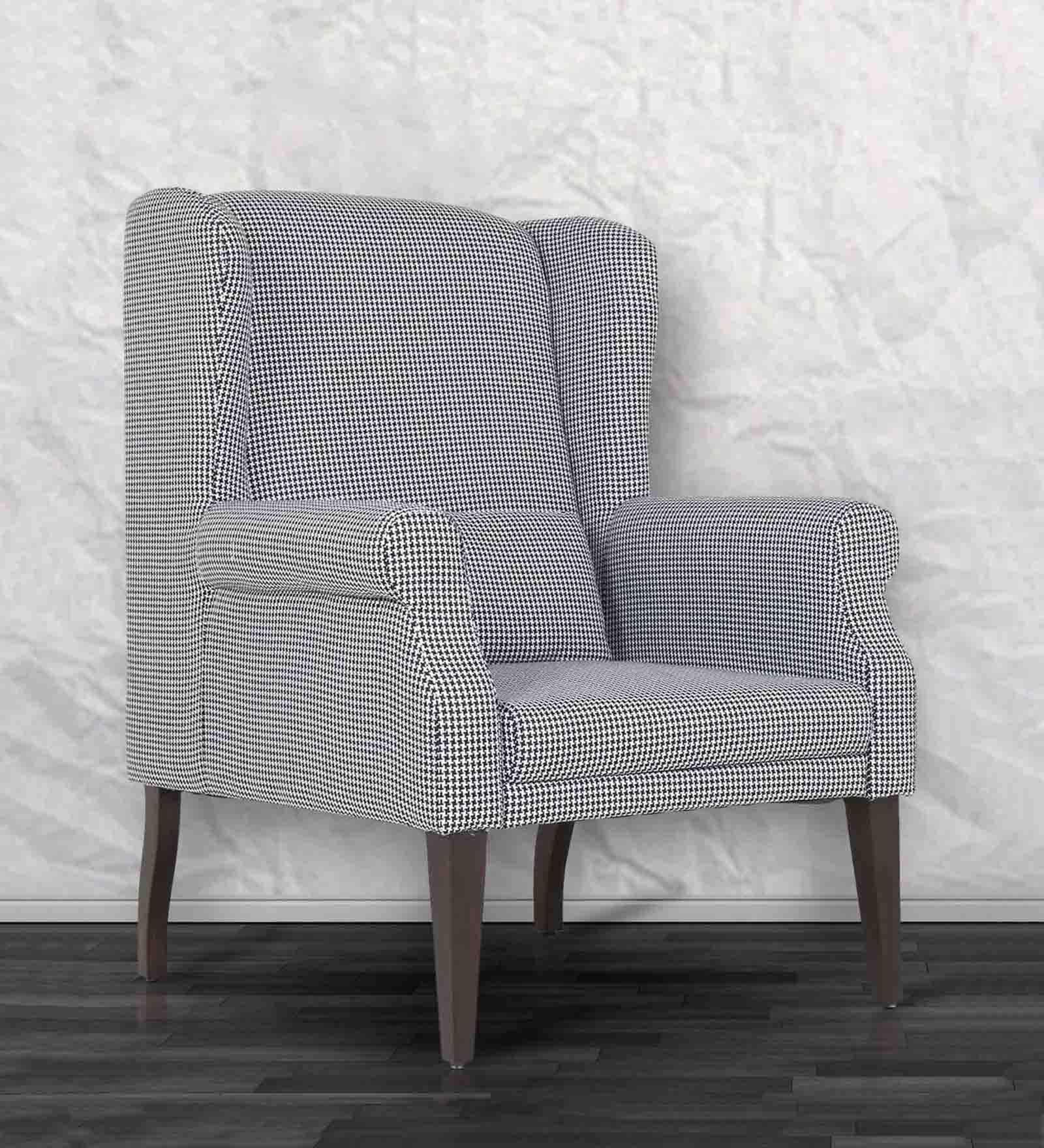 Calisto Fabric Wing Chair In Printed Black Colour