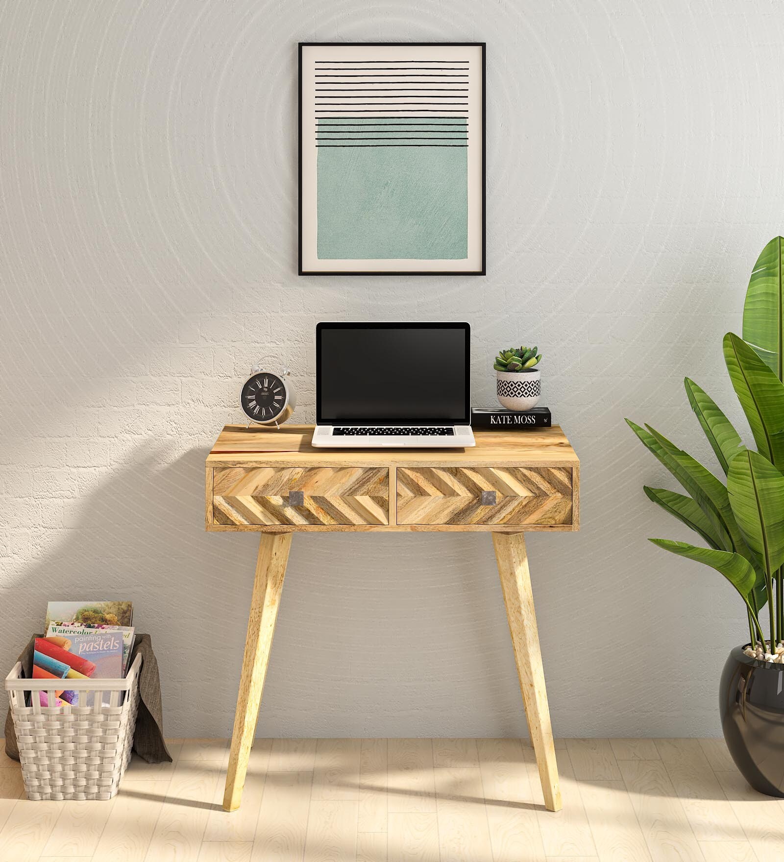 Calliop Solid Wood Study Table In Natural Finish