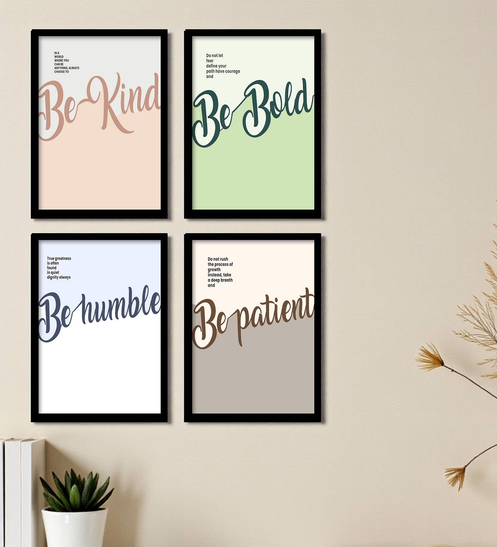 Be Kind Be Bold Quote Wall Art Framed Set of 4
