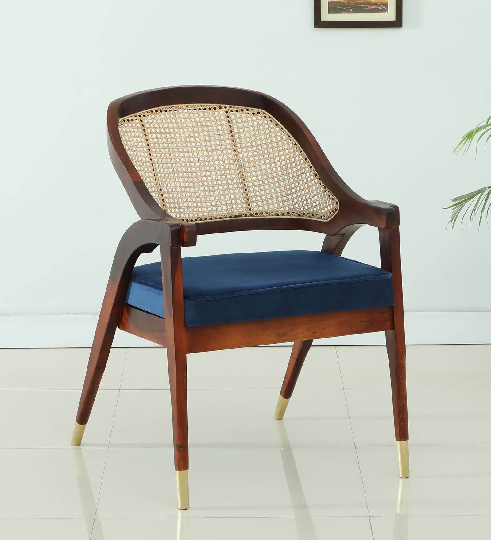 Calvary Sheesham Wood Arm Chair In Honey Oak Finish with Cane Mesh