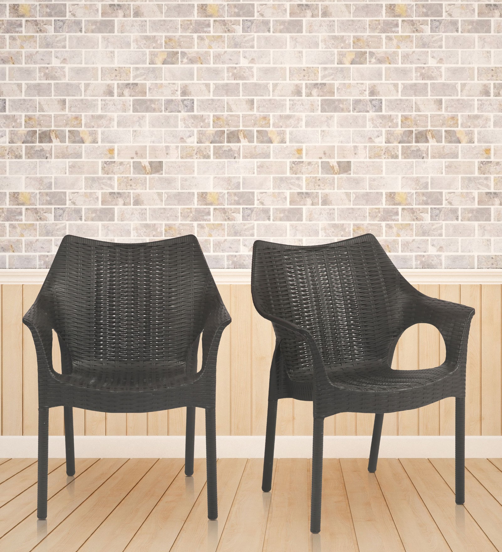 Buy Cambridge Set of 2 Plastic Chairs with Rattan Finish in Black