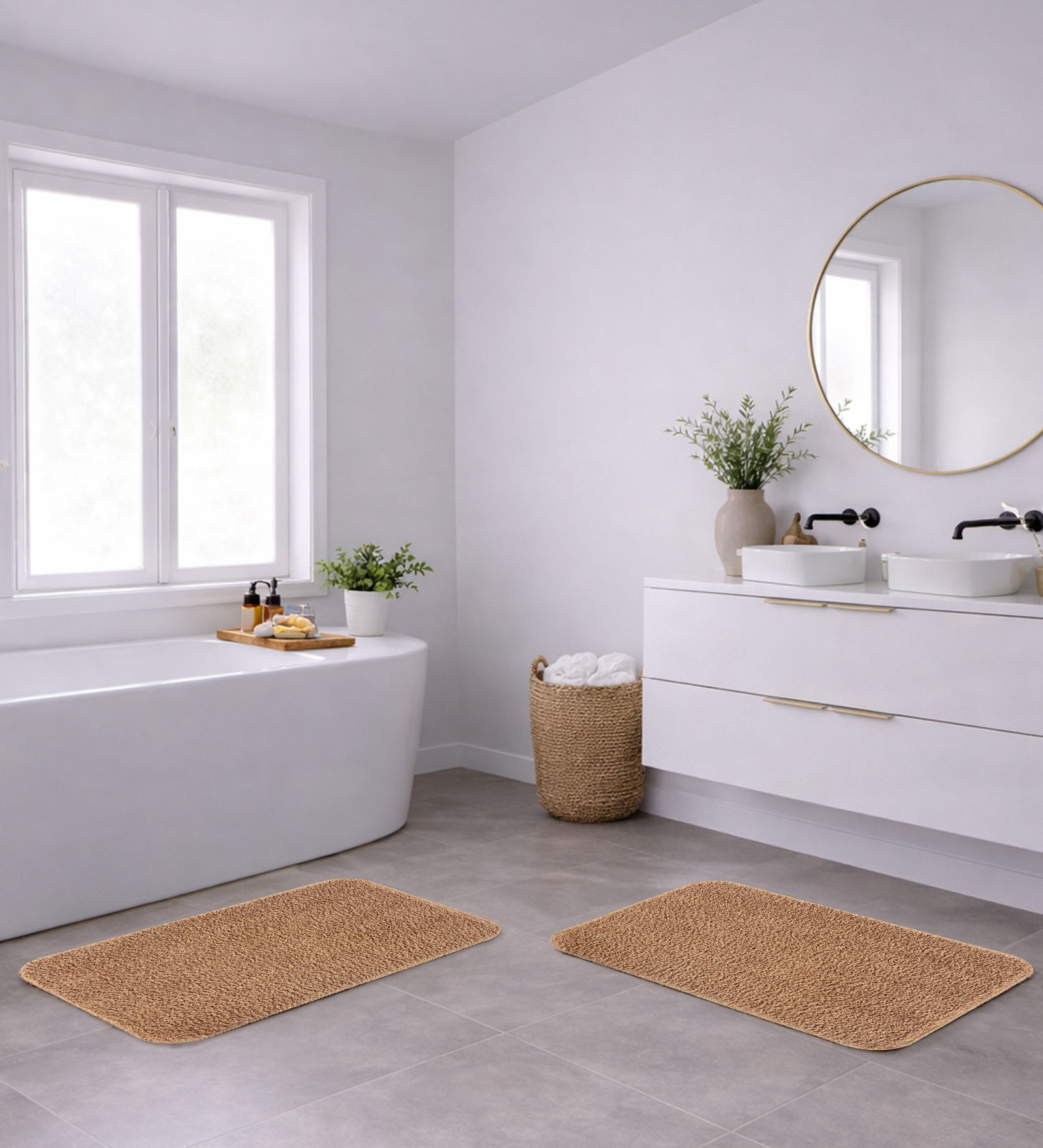 Camel Absorbent and Quick-Dry Polyester Bath Mats 38x58 cm