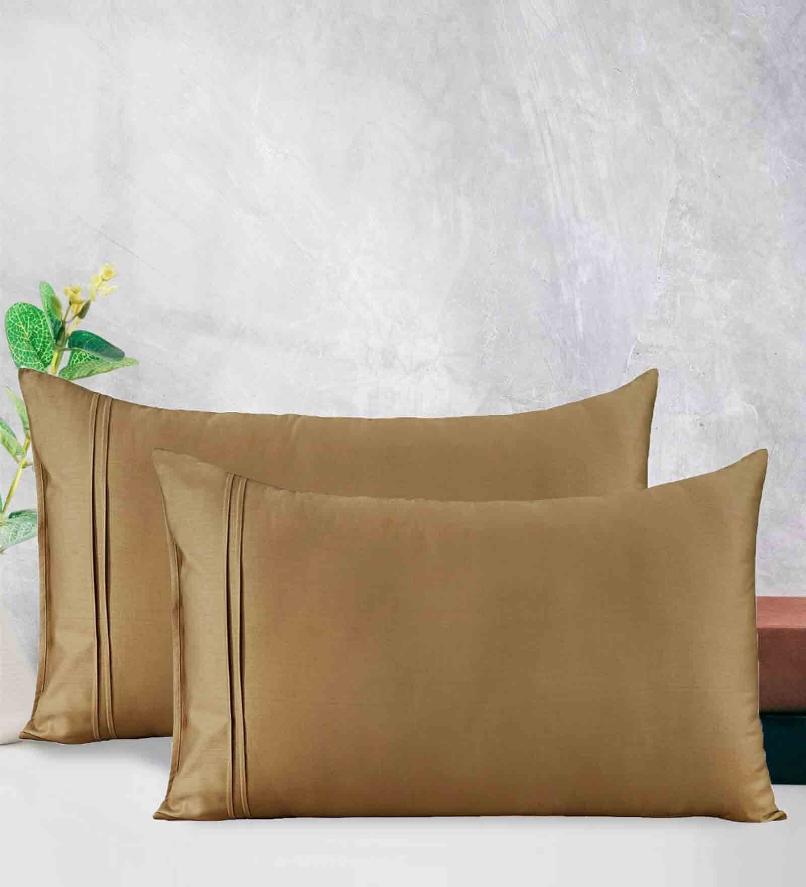 Camel Brown Plain Solid 400 TC Cotton Satin Pillow Covers