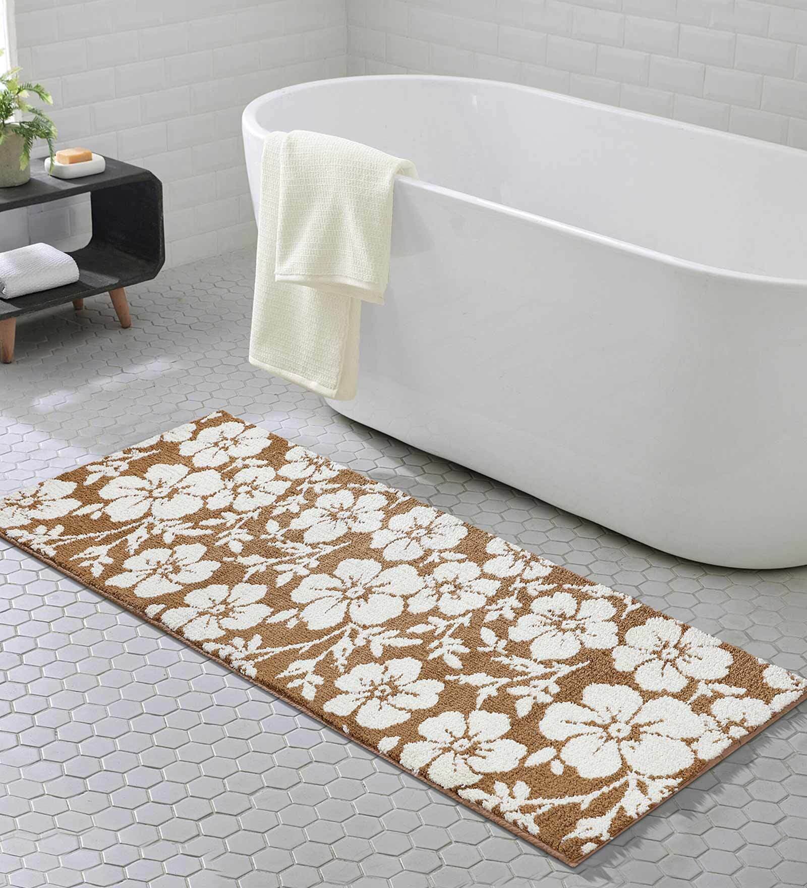 Brown Floral Polyester AntiSkid Bathmat