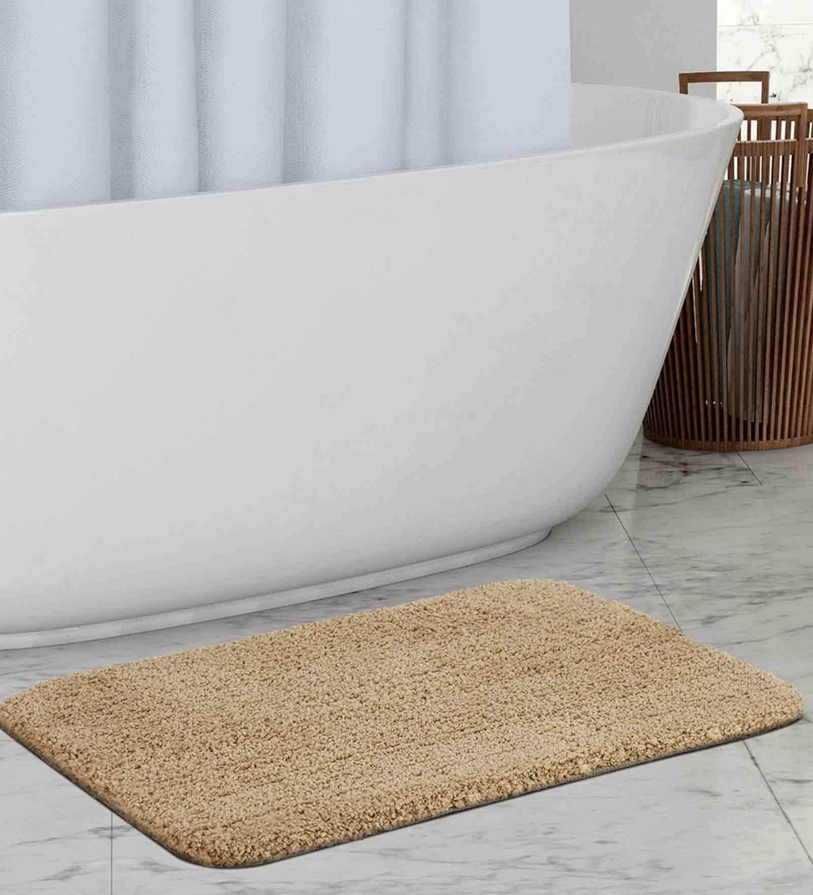 Beige Solid 100% Polyester 23.6x15.7 Inches AntiSkid Bath Mat