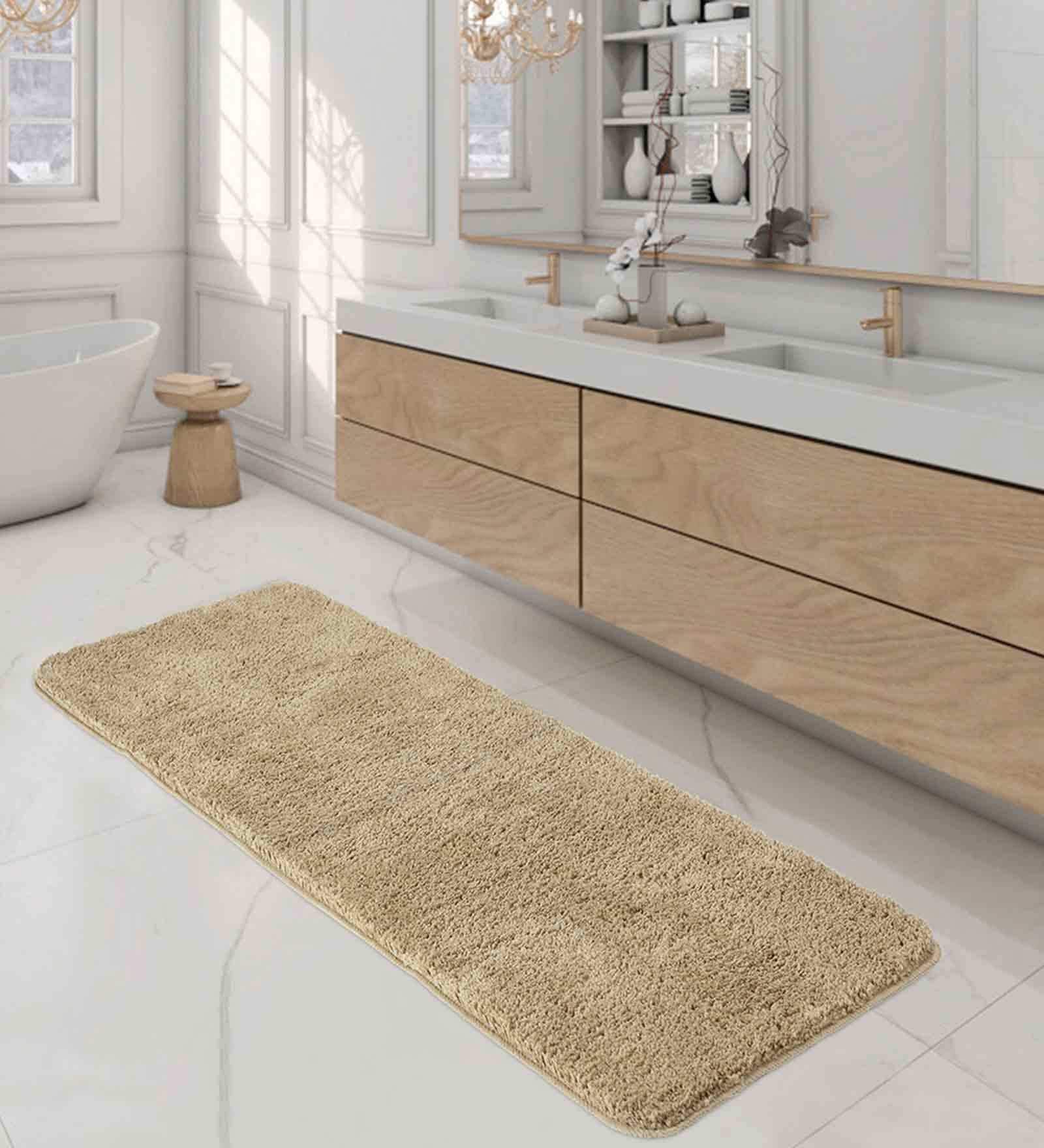 Camel Solid 100% Polyester 59x23.6 Inches AntiSkid Bath Mat
