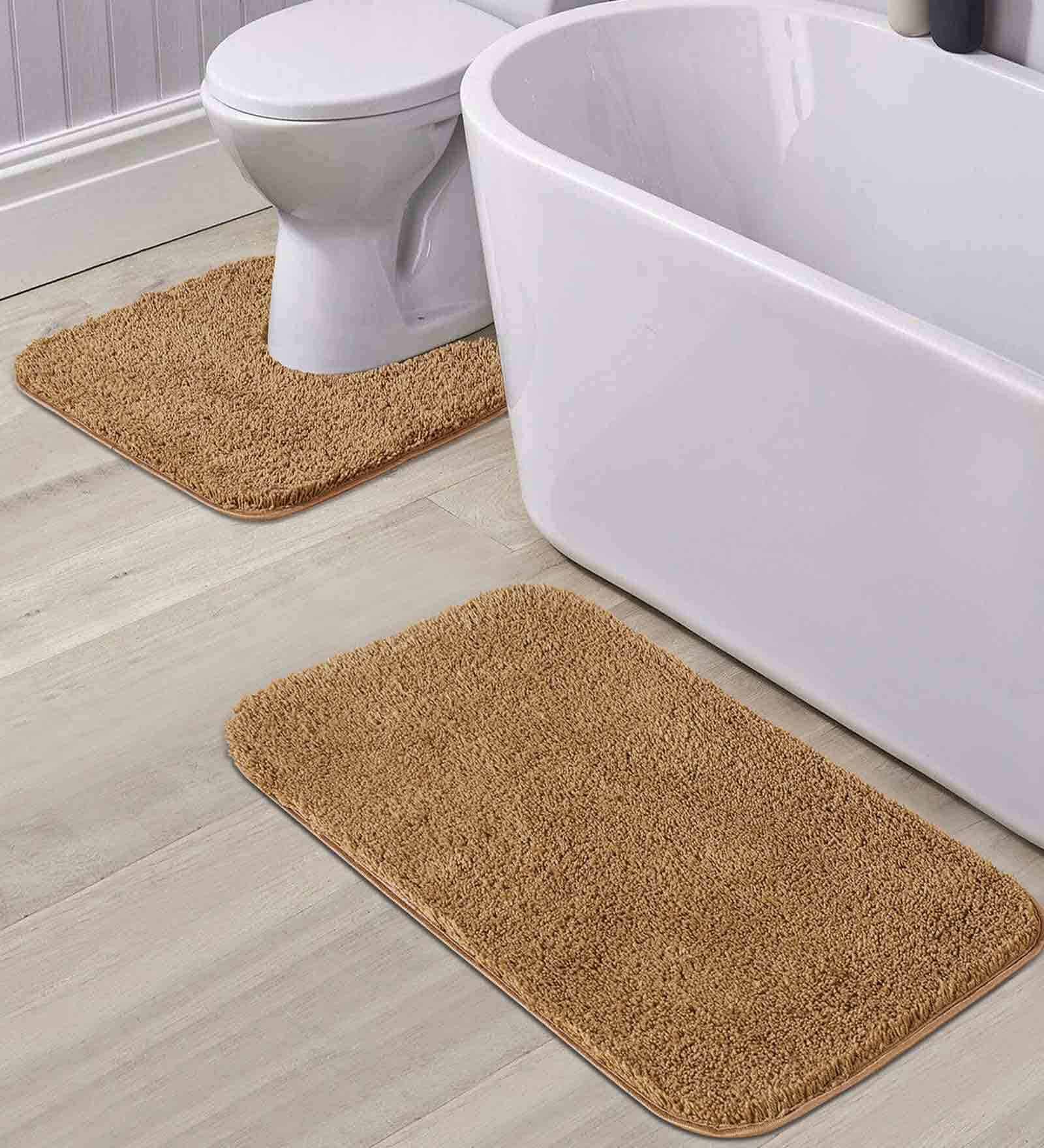 Beige Solid Polyester 28x20 Inches AntiSkid 1 Bathmat & 1 Contour Mat