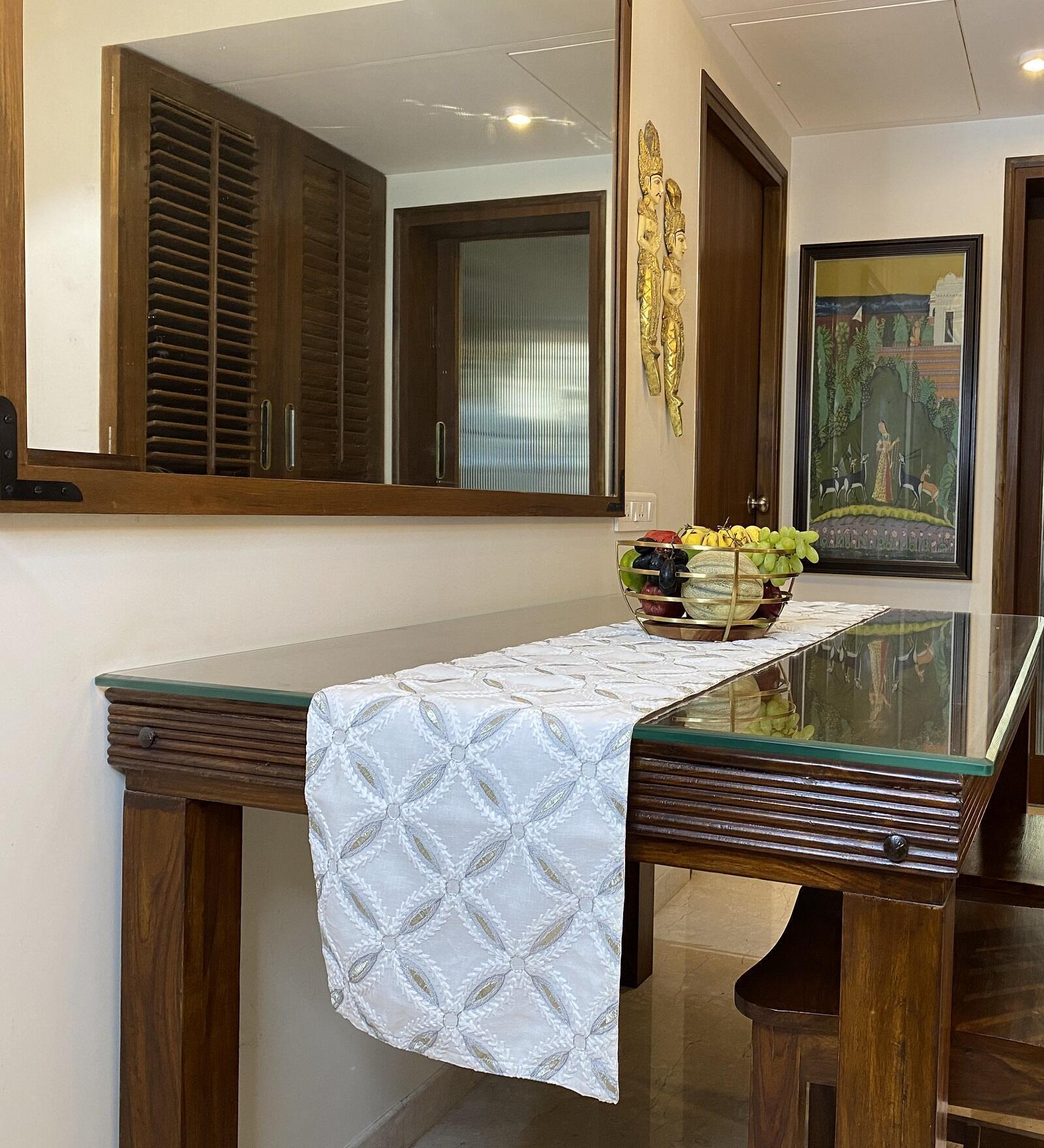 Camellia White Cotton (72 x13) Inch Table Runner