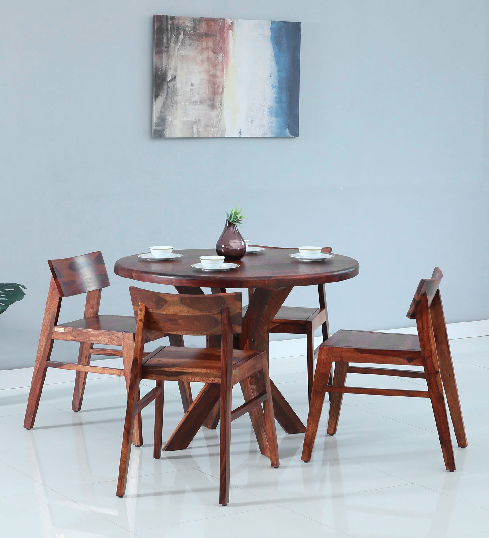 Buy Camelot Solid Wood 4 Seater Dining set in Scratch Resistant Honey ...