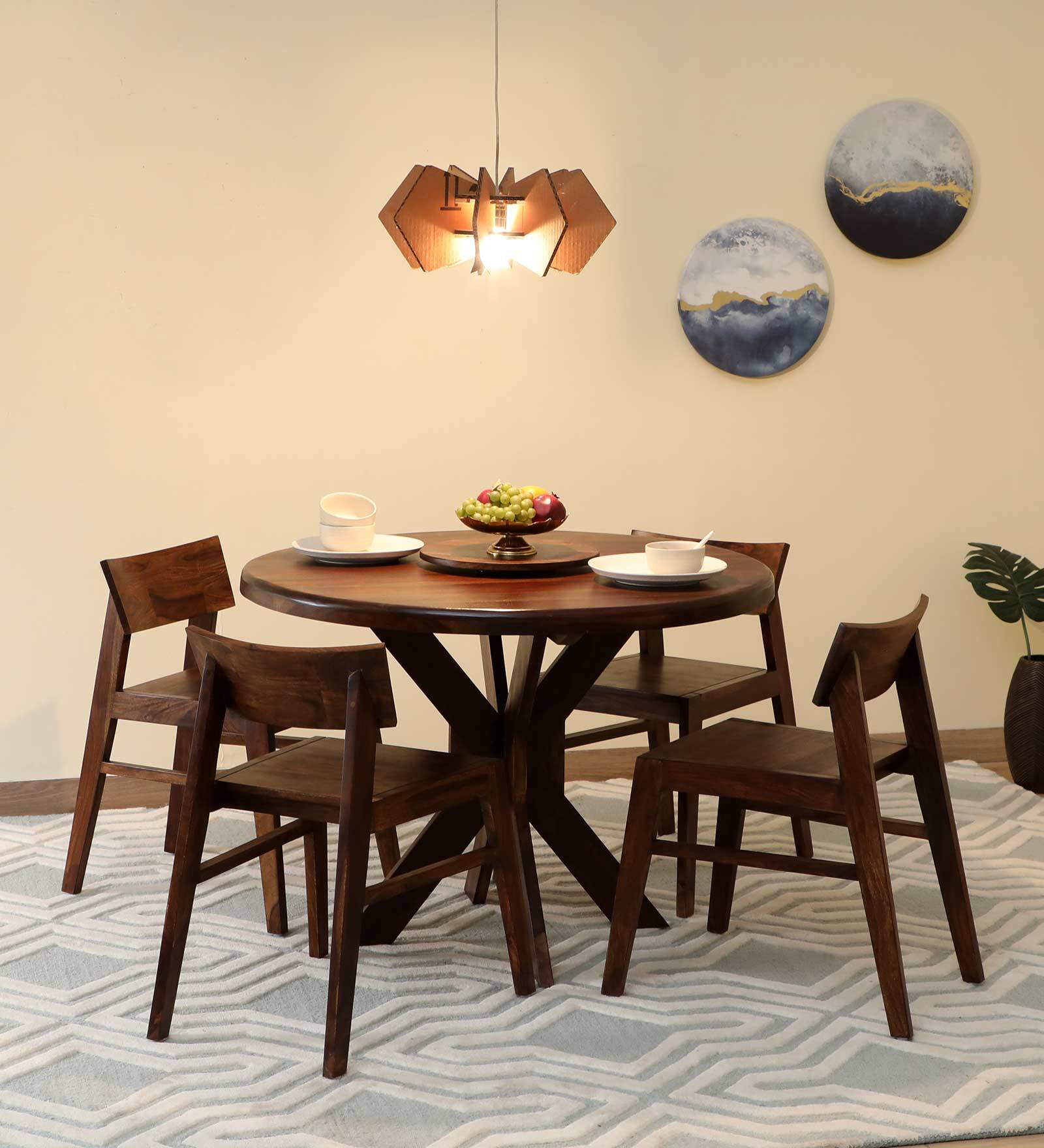 Buy Camelot Sheesham Wood 4 Seater Dining Set In Provincial Teak Finish ...