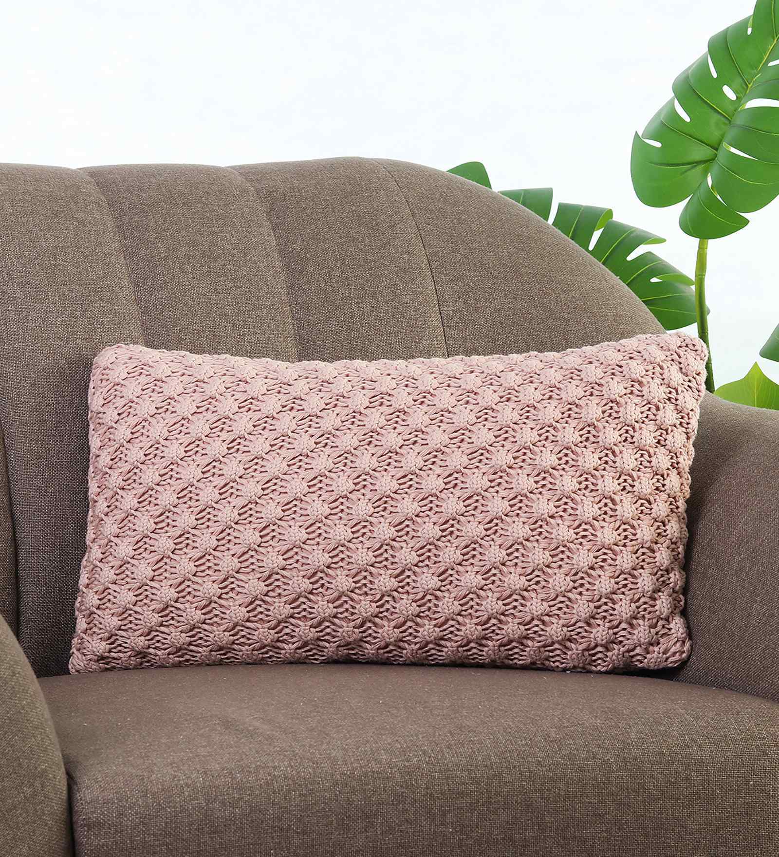 Cameo Pink 100% Cotton Popcorn 12X20 Inches Knitted Cushion Cover