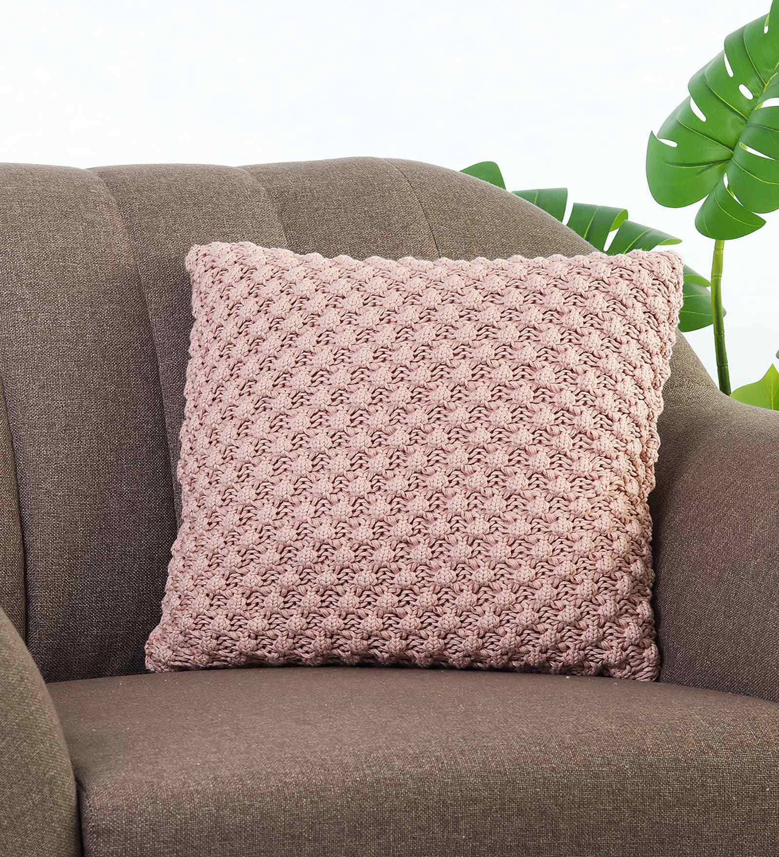 Cameo Pink 100% Cotton Popcorn 16X16 Inches Knitted Cushion Cover