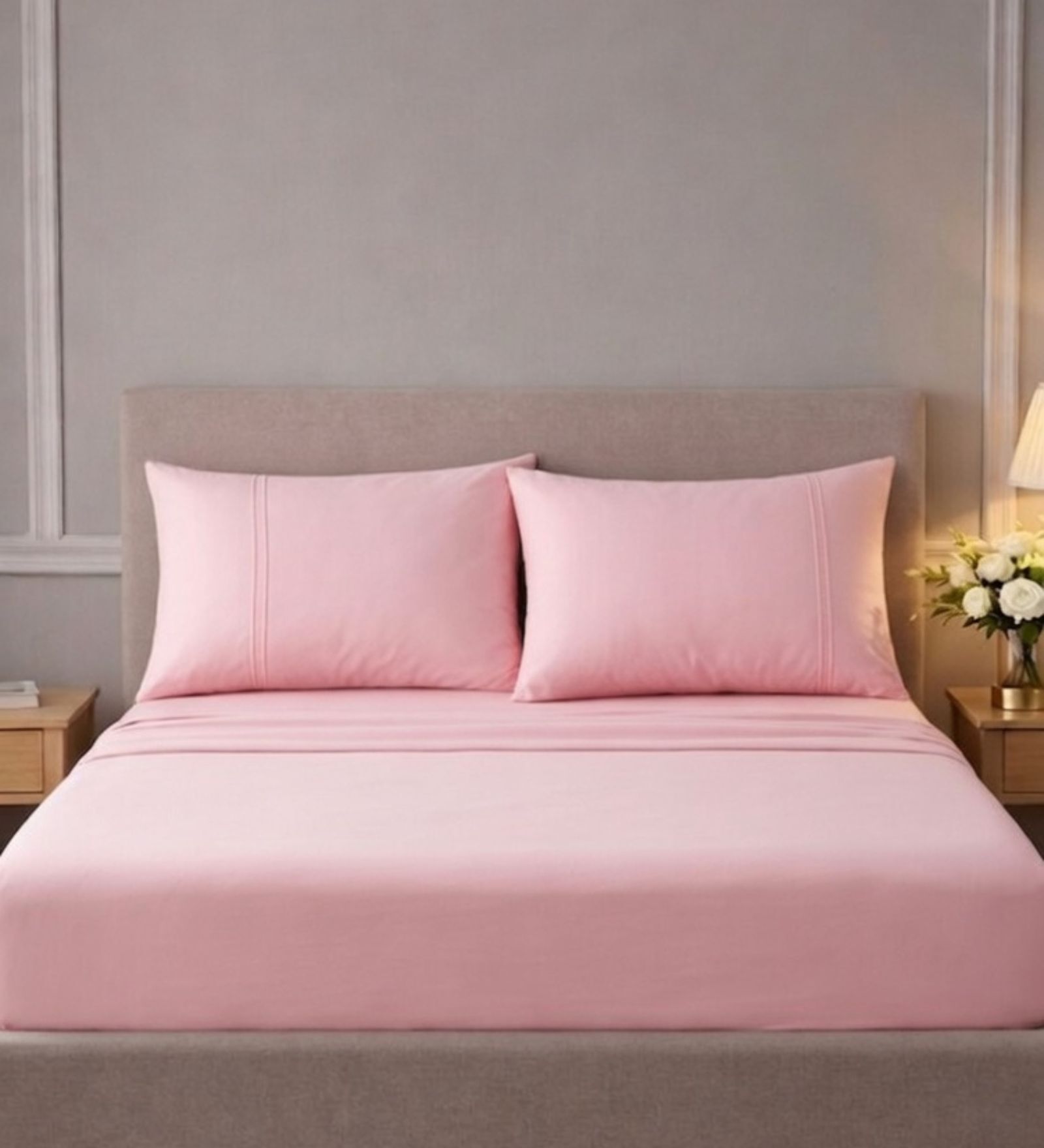 Cameo Rose 400TC  Solid Embroidery Superking Bedsheet with 2 Pillow Covers