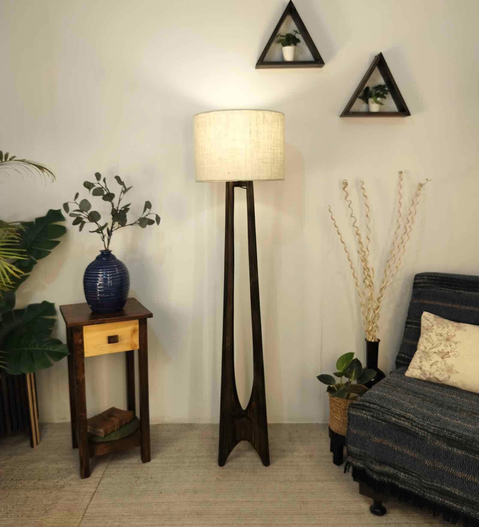 Camille Wooden Floor Lamp with Jute Shade & Brown Base