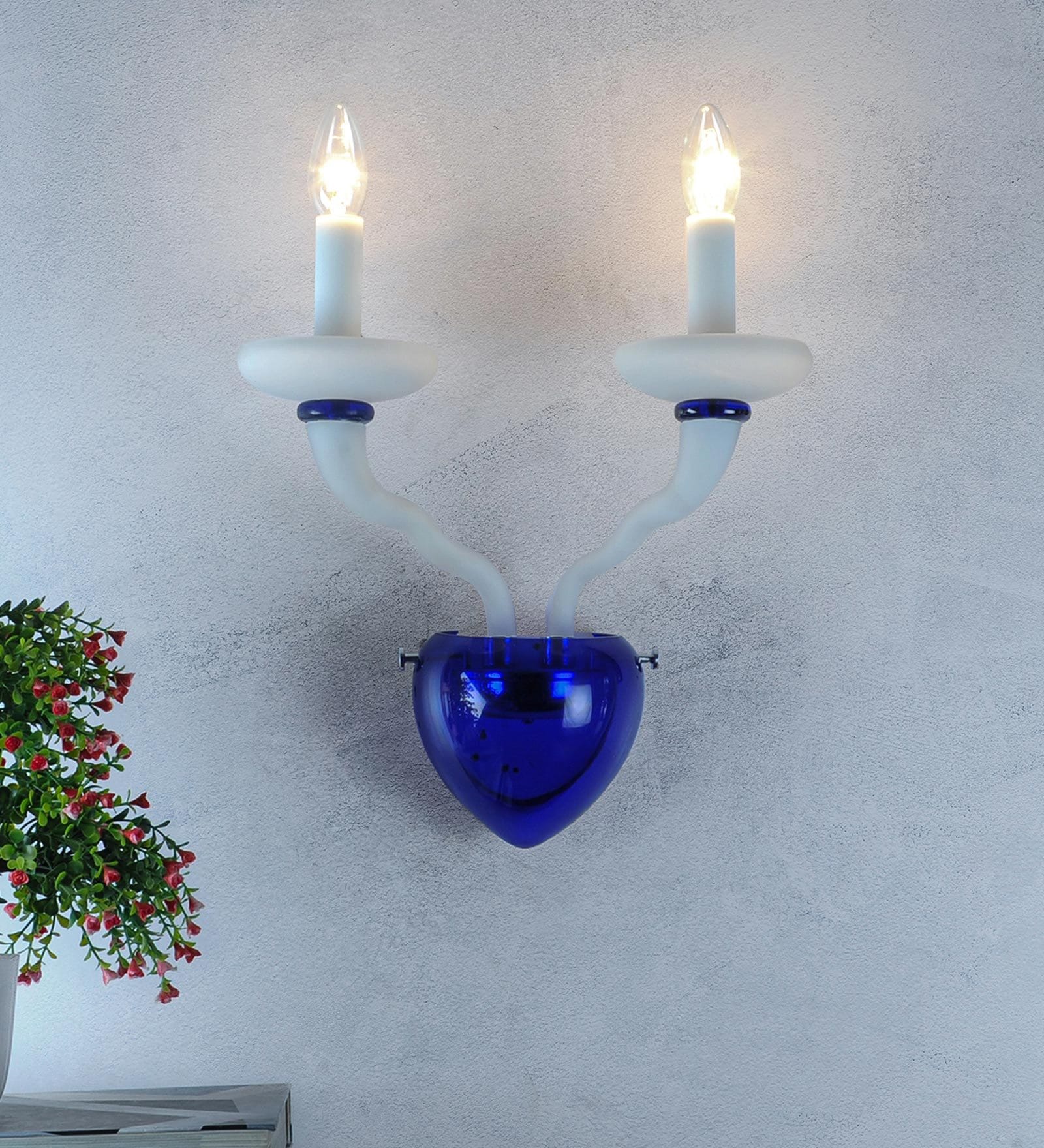Campton Premium White & Blue Metal & Glass Wall Light