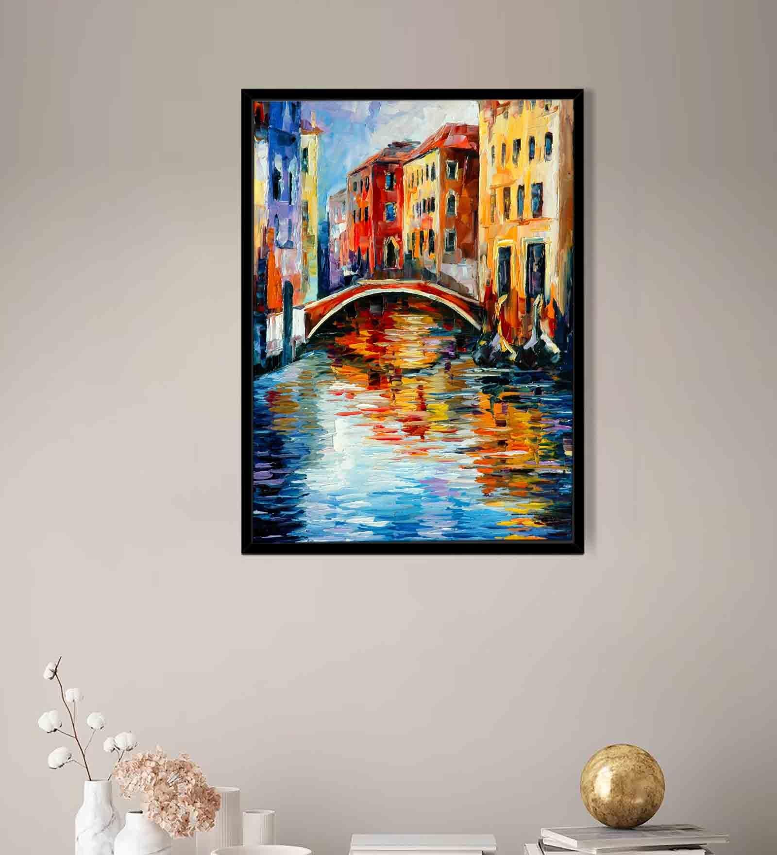 Canal Venice Multicolour Synthetic Wood Framed Canvas Wall Painting