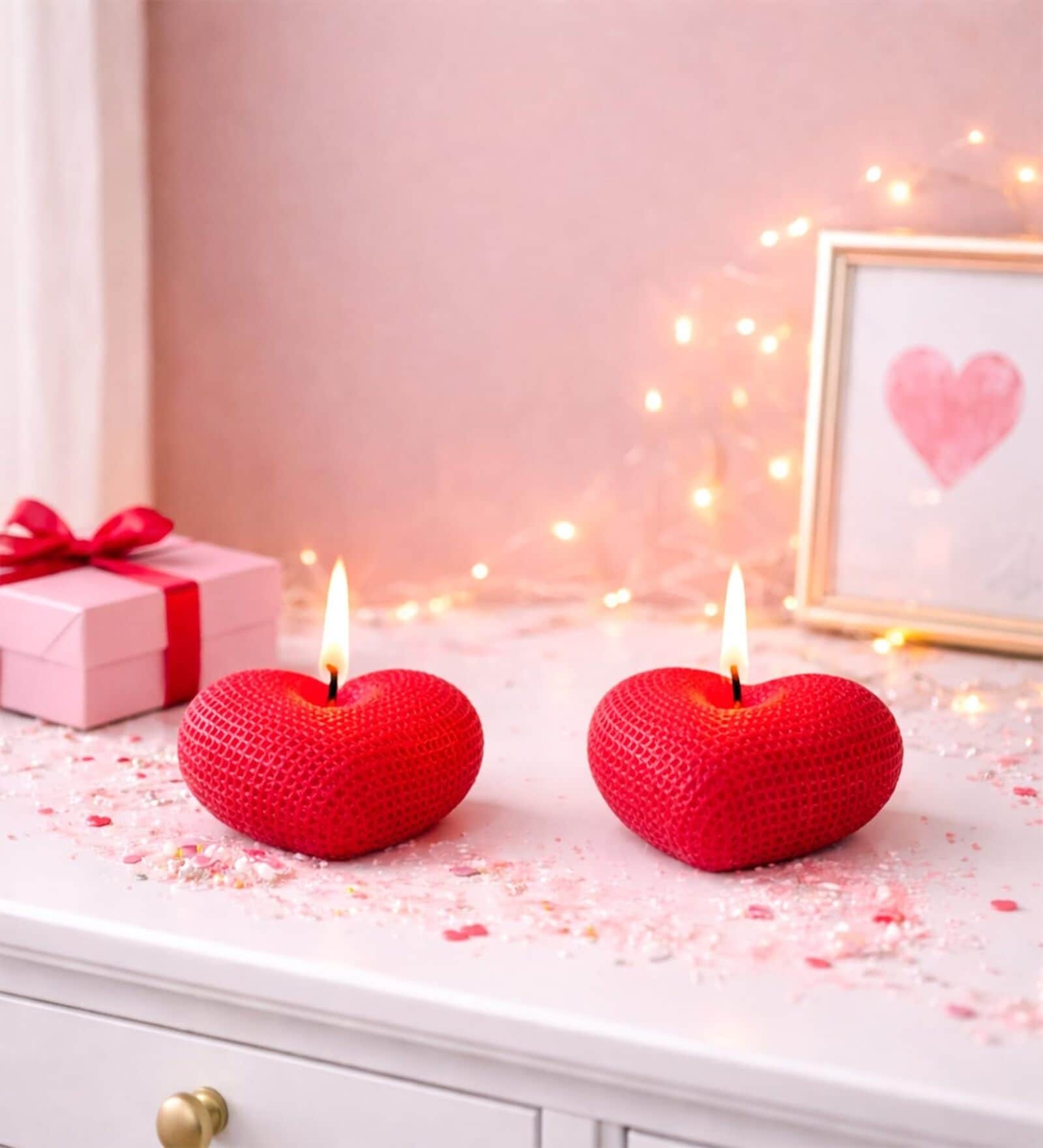 Red Heart Shape Valentine Candle Set Of 2