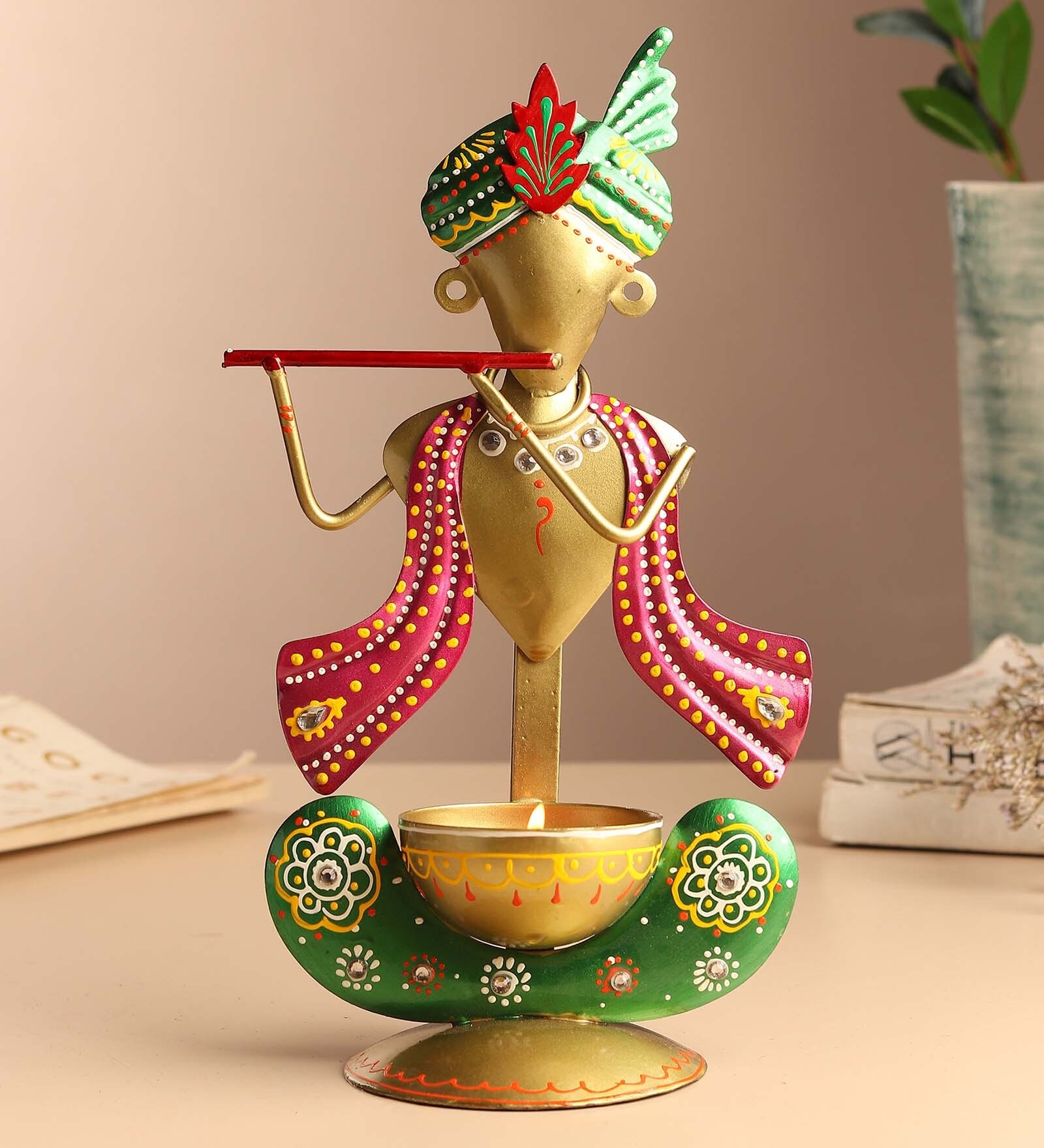 (1Pc) Multicolor Metal Krishna Tea Light Holder
