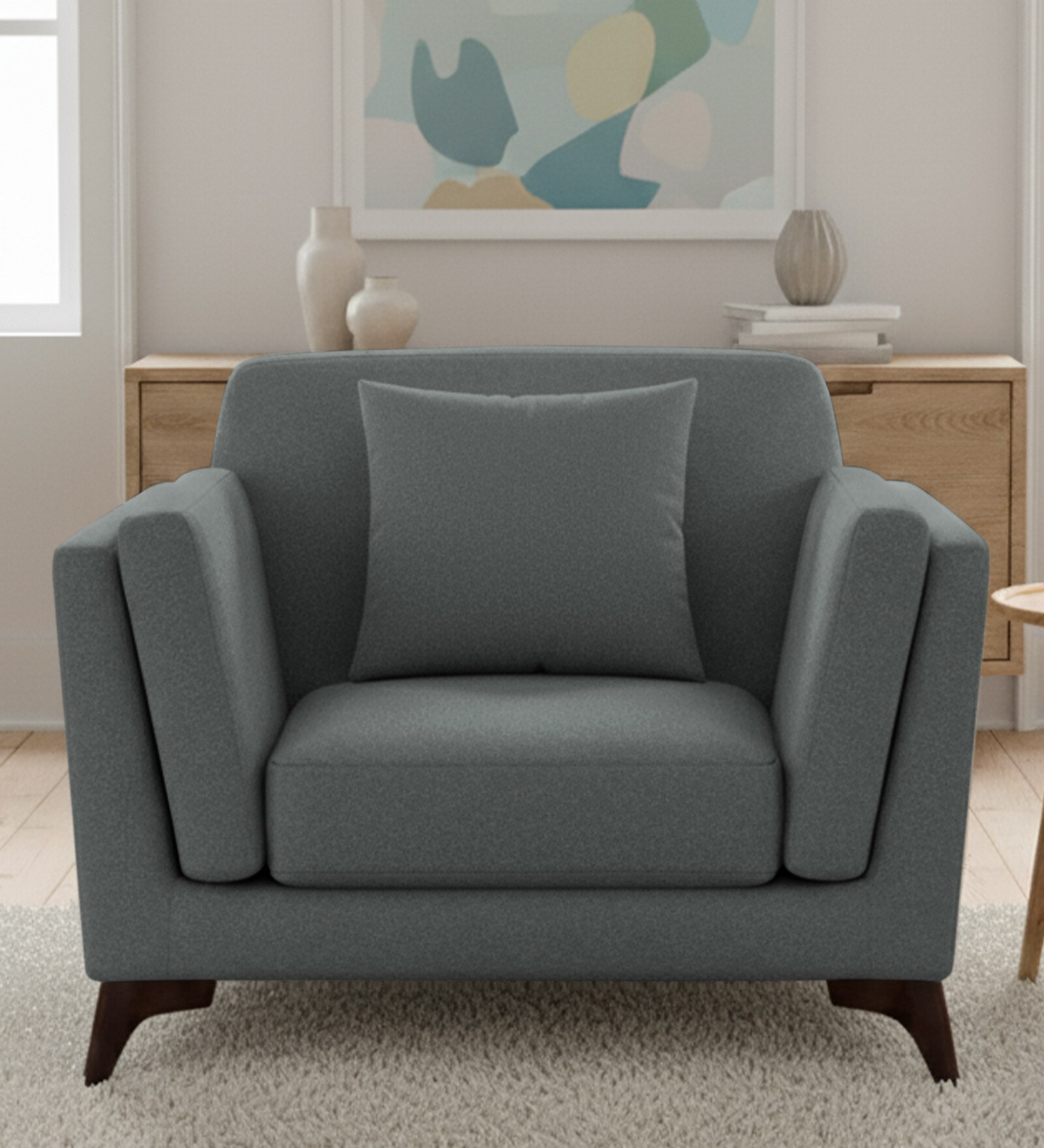 Candy Fabric 1 Seater Sofa in Nimbus Grey Color
