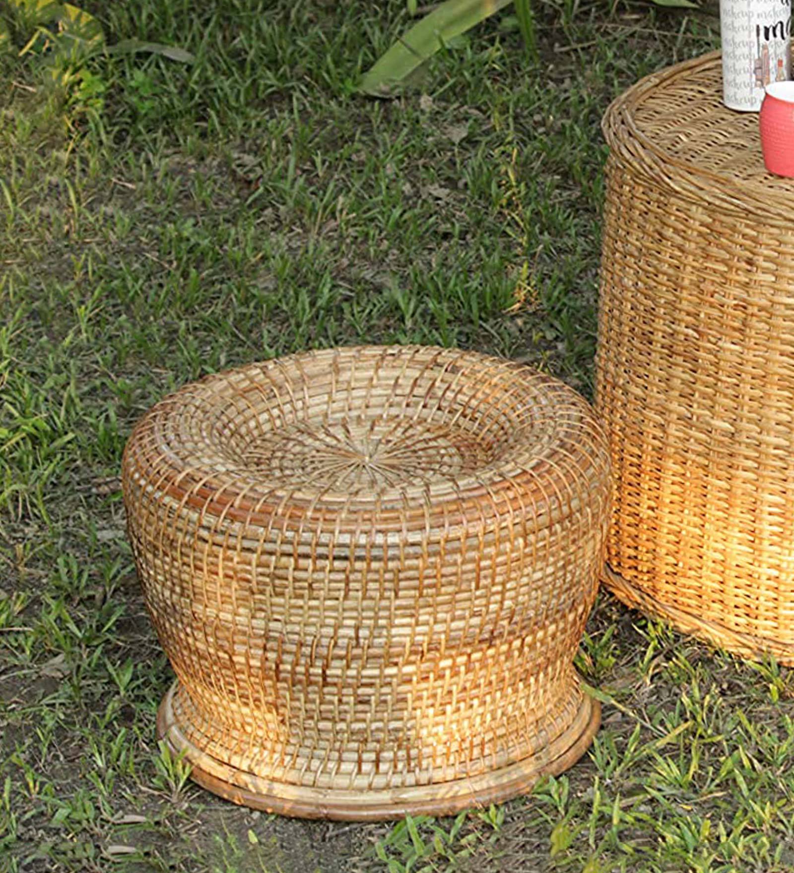 Cane Wicker Foot Stool in Varnish Brown Colour Cane Wicker Foot Stool in Varnish Brown Colour