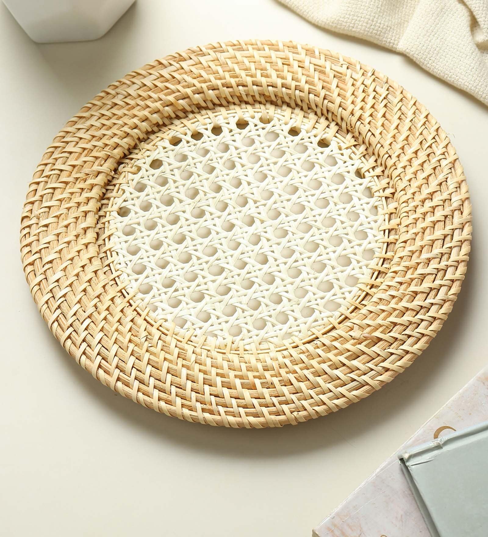 Cane Webbing Plate Liner Placemat (Beige)