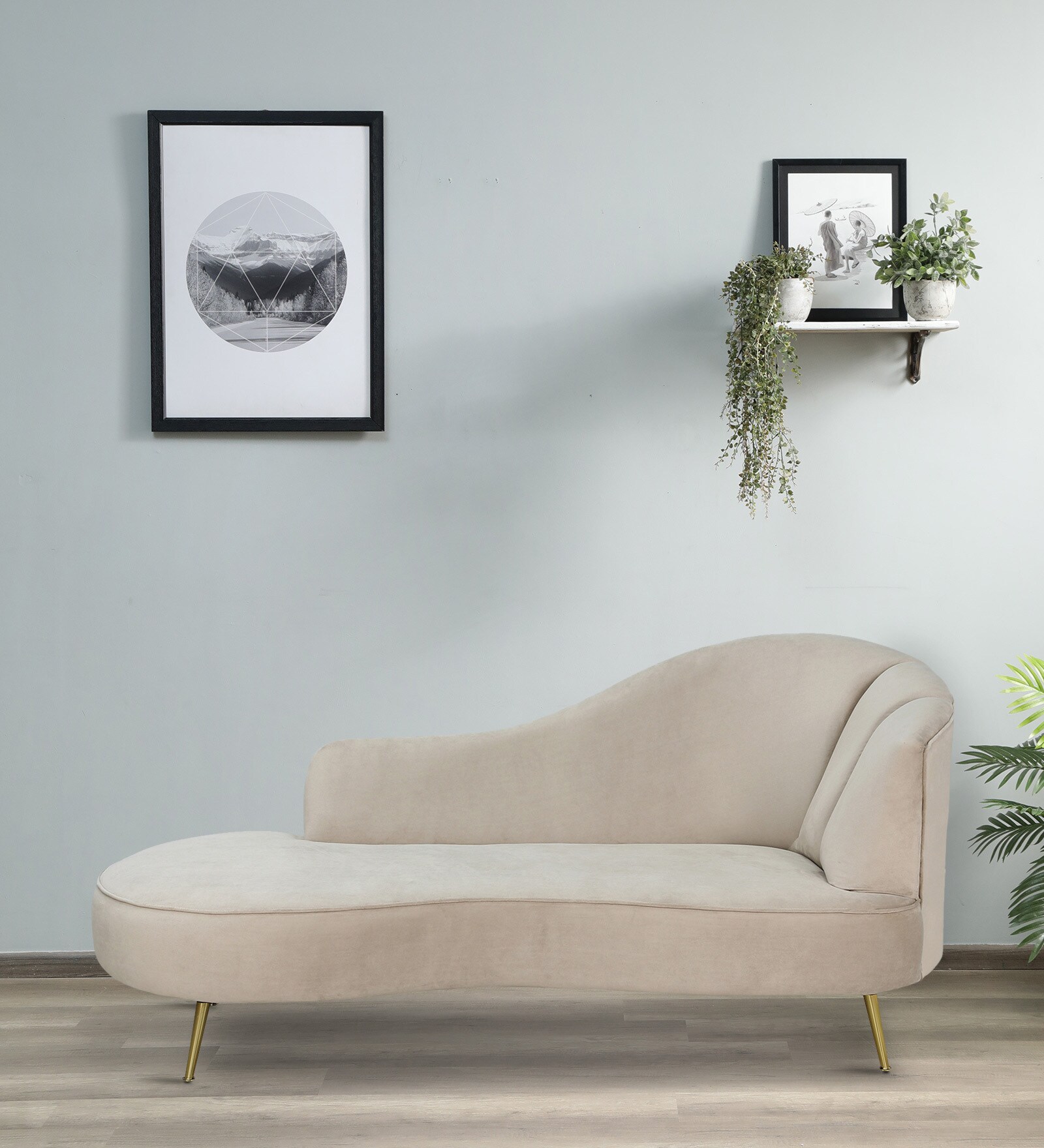 Canedo Velvet Chaise Lounger in Beige Colour