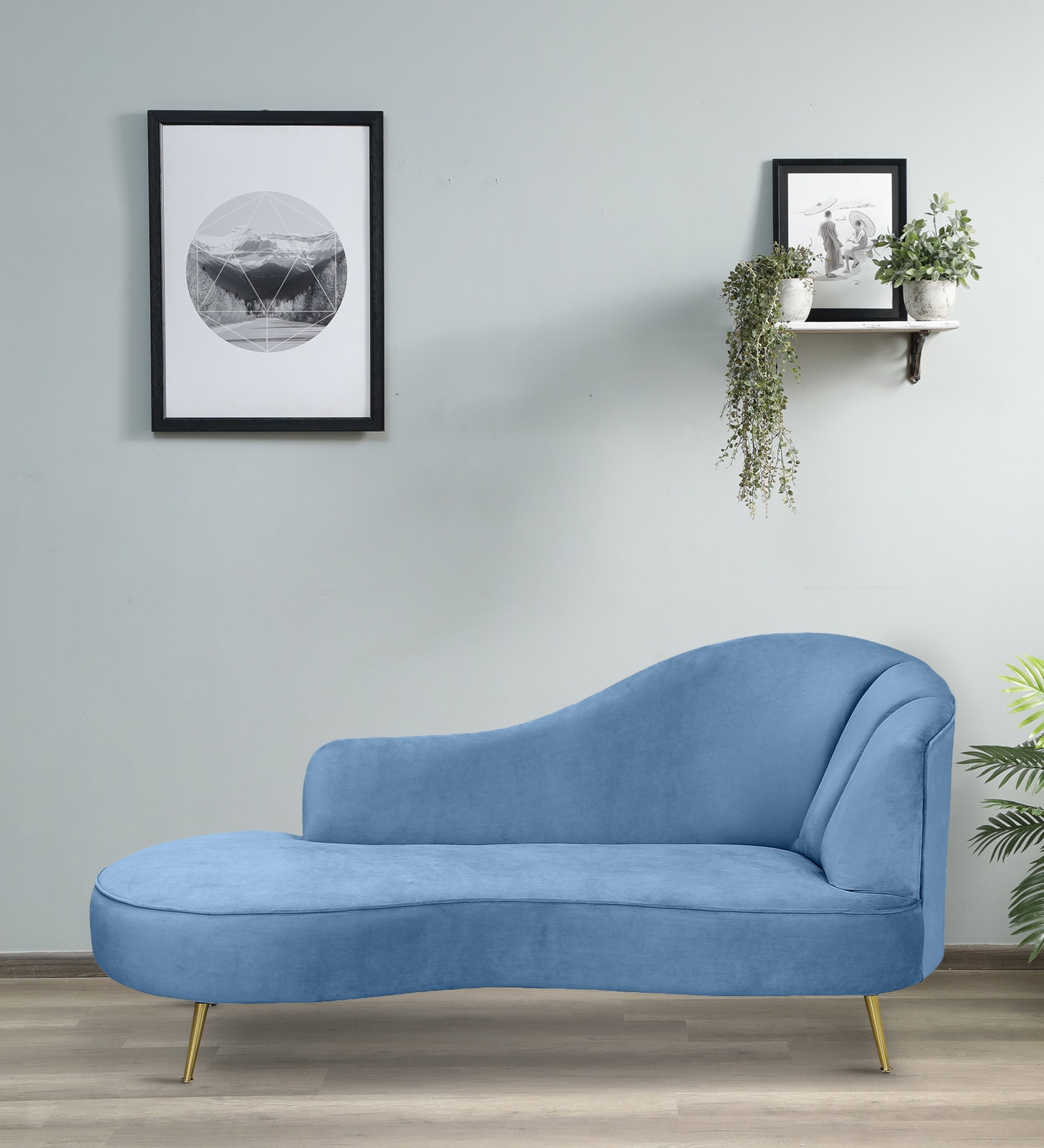 Canedo Velvet Chaise Lounger in Sky Blue Colour