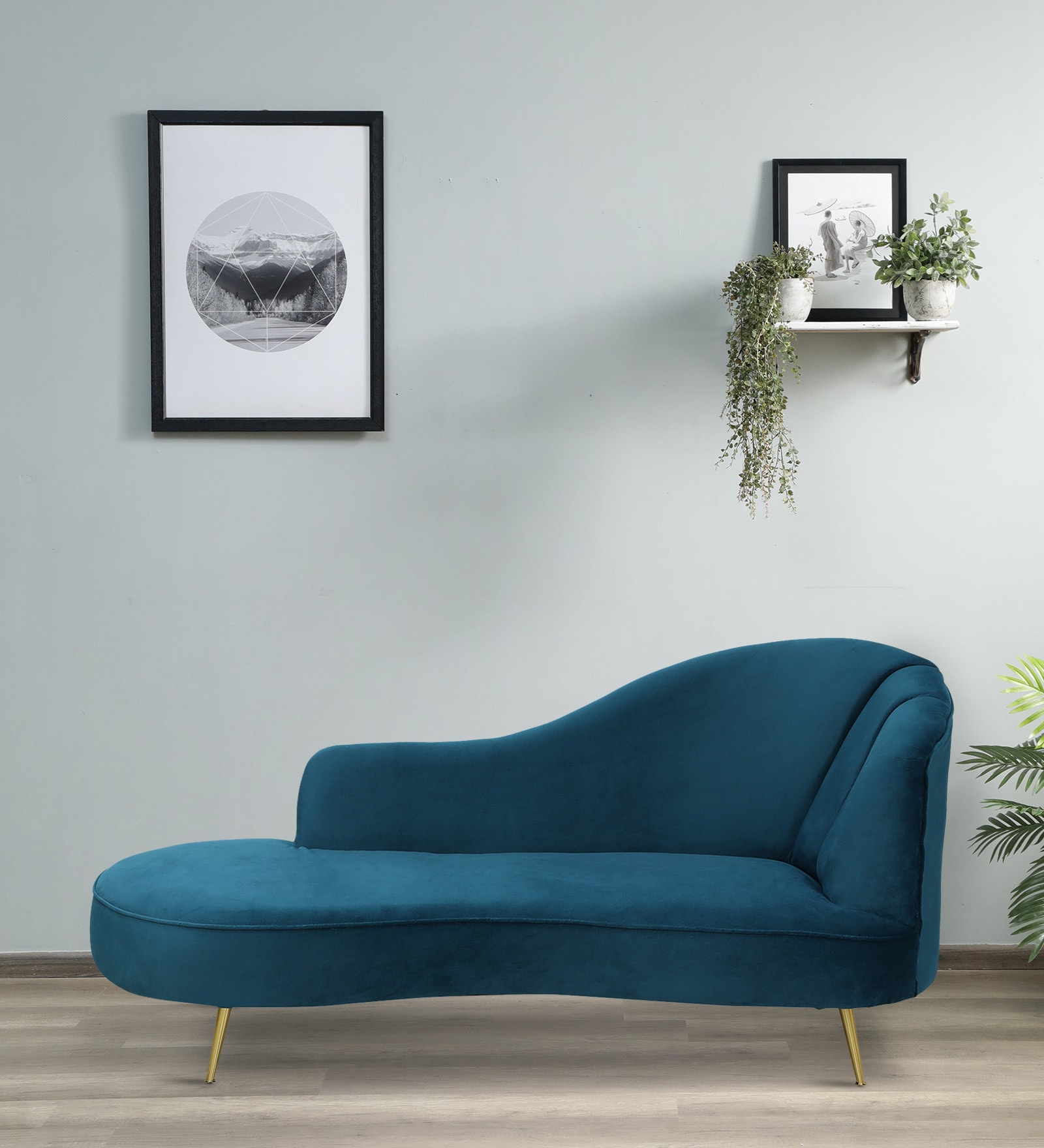 Canedo Velvet Chaise Lounger in Teal Blue Colour