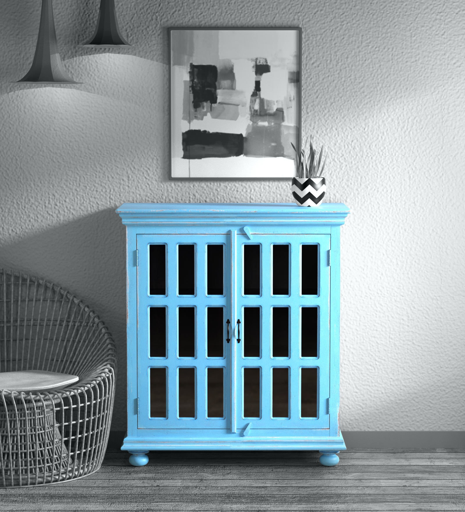 Cantrell Solid Wood Cabinet In Blue Distress Finish