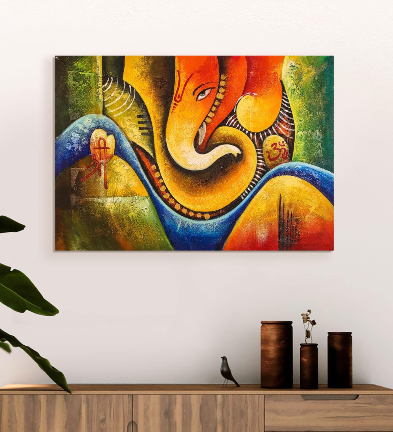 Buy Canvas 36 x 24 Inch Ganesha with Golden Work Unframed Handpainted ...