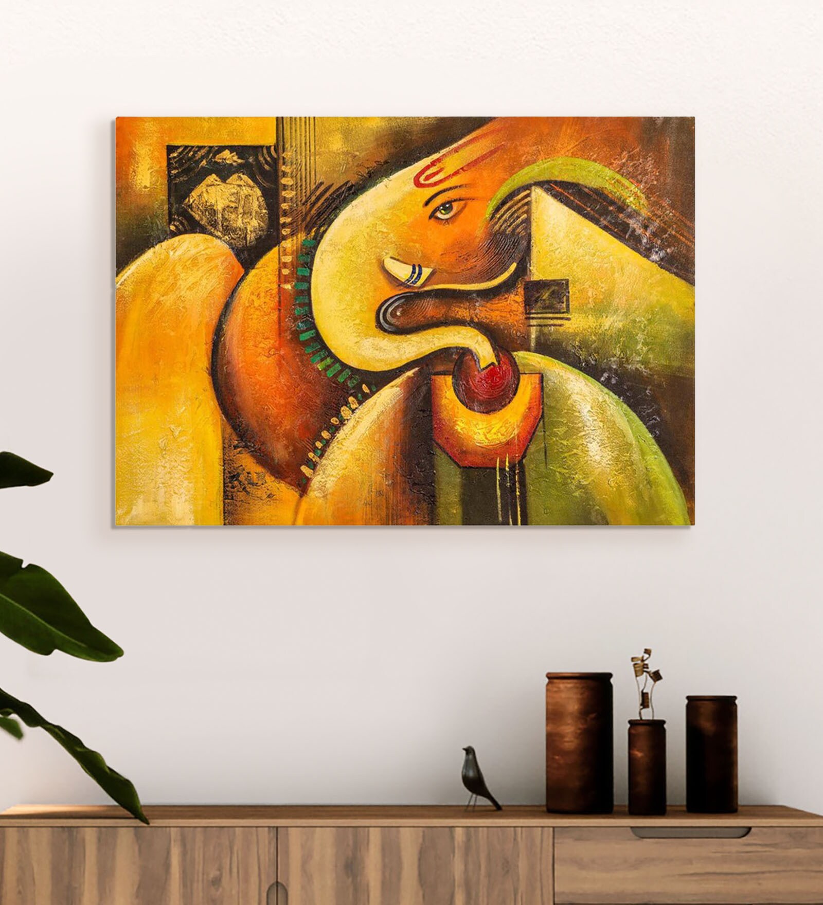 Buy Canvas 36 x 24 Inch Ganesha with Green Gold Design Unframed ...