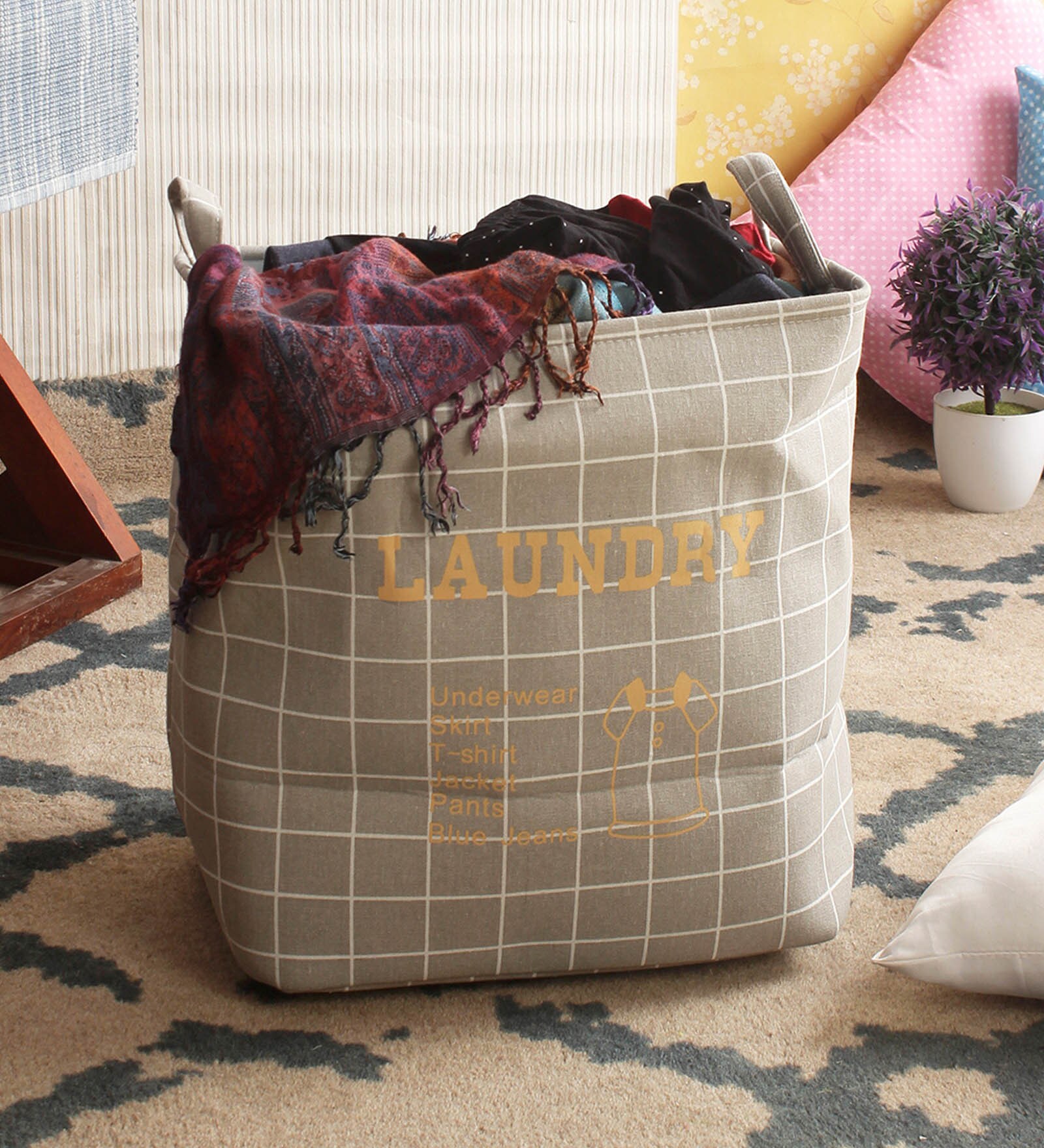 12 Ltr Beige Canvas Laundry Basket