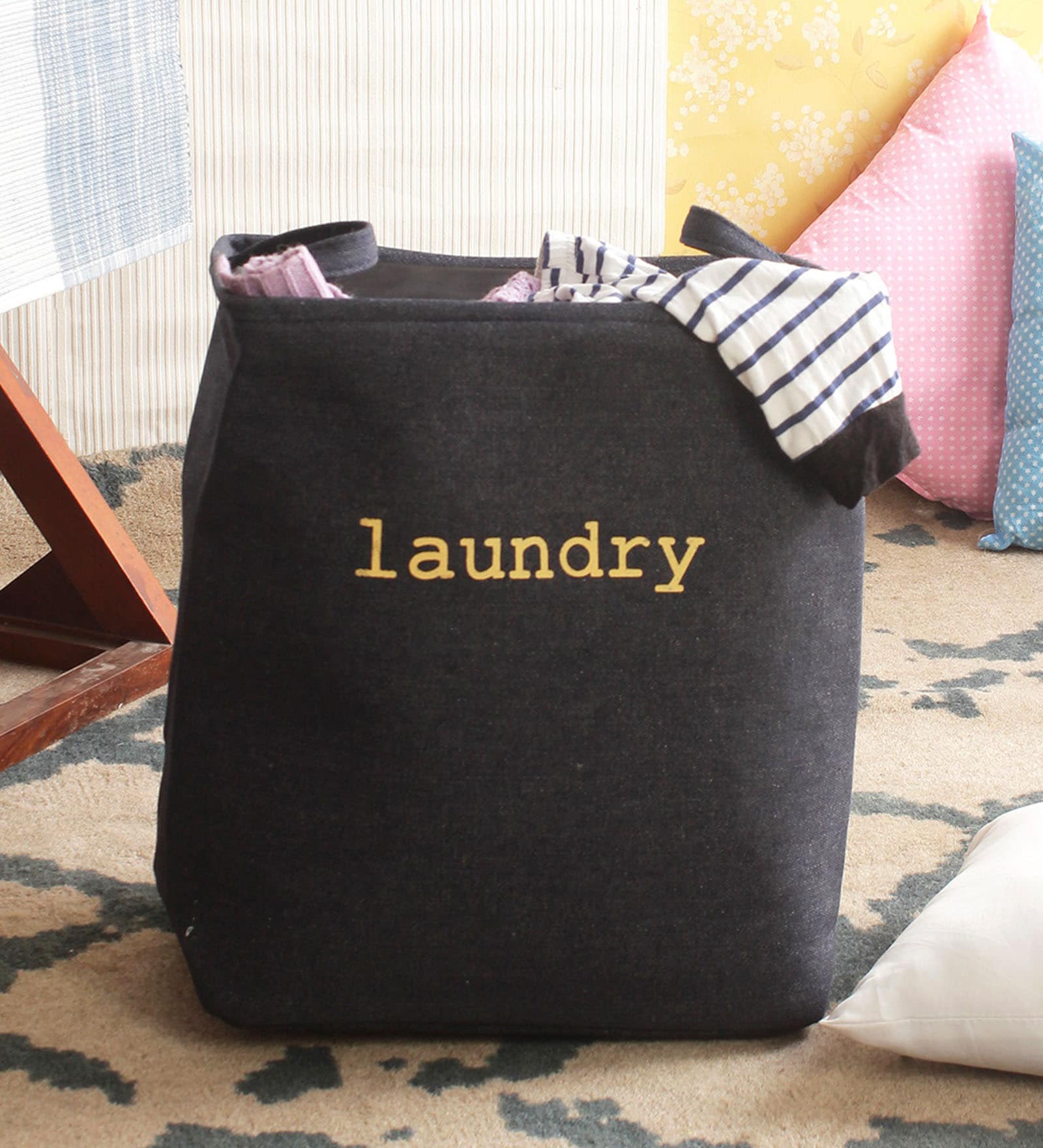 12 Ltr Black Canvas Laundry Basket