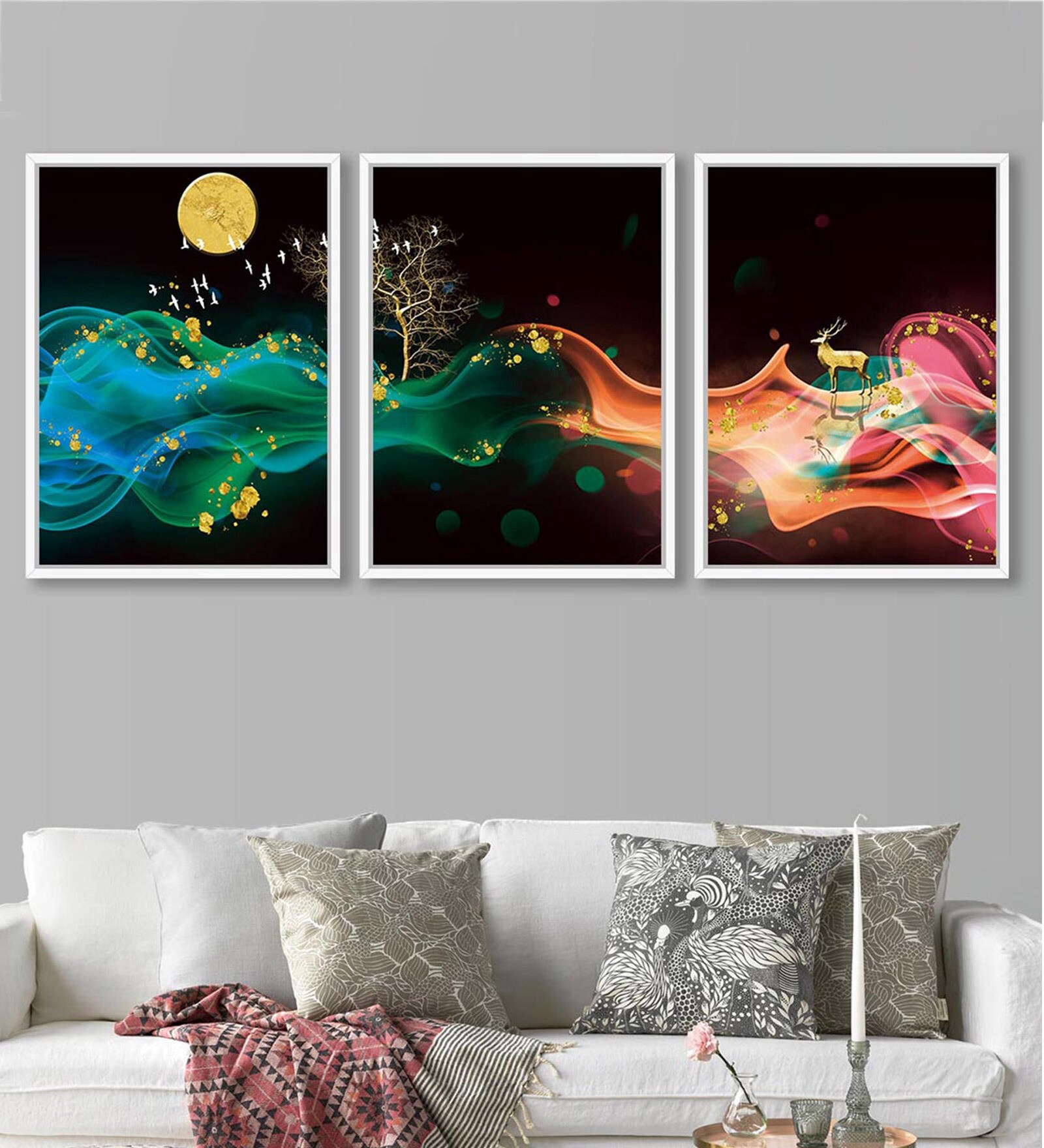 Canvas Framed Dark Set Of 3 Art Panels