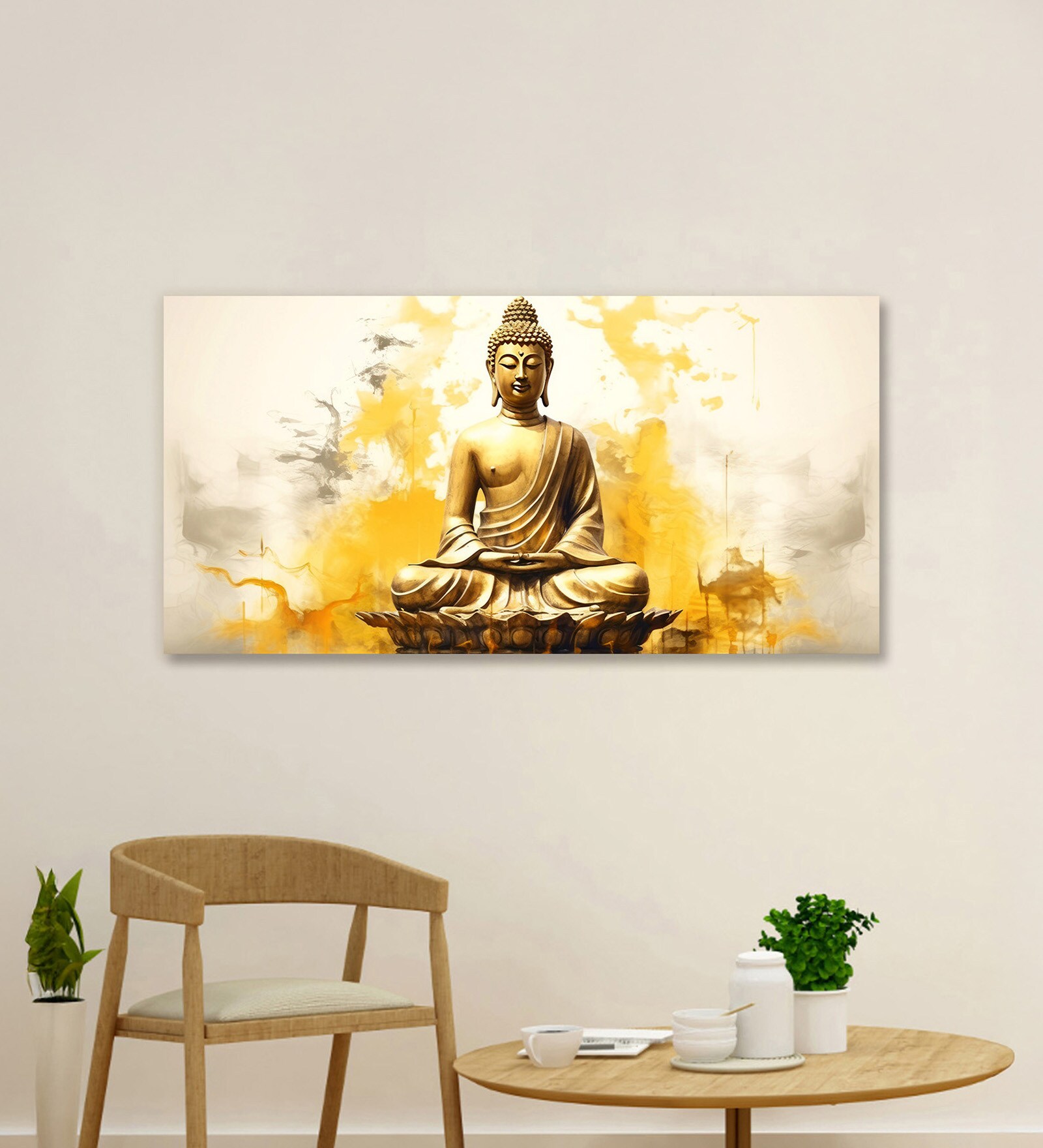 Framed Buddha on Vibrant Wall Painting