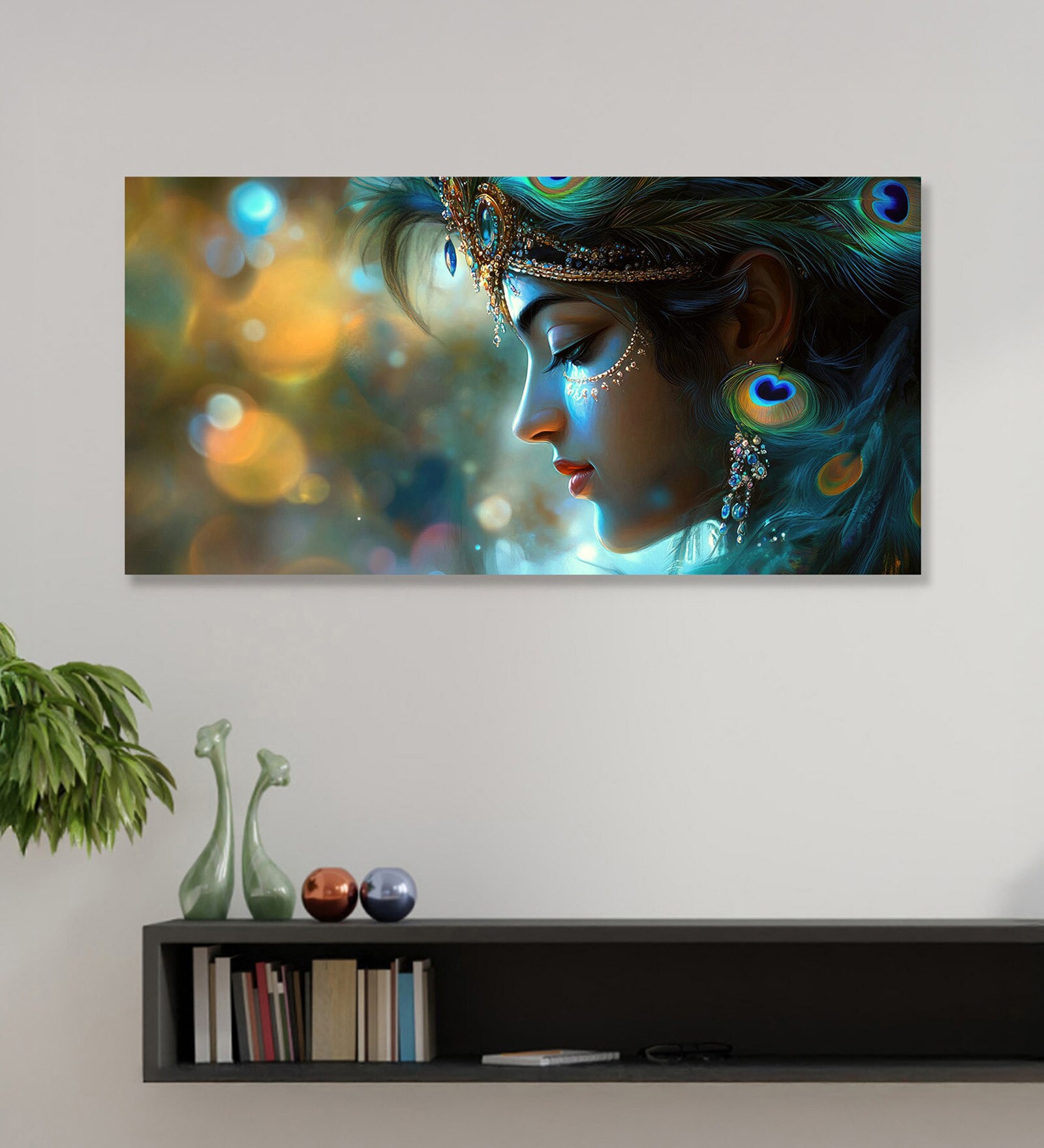 Canvas Framed Divine Krishna: Essence of Love Wall Painting(12X24 Inch)