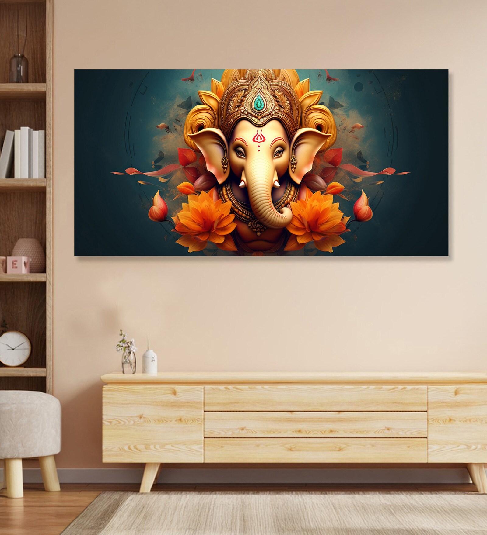 Canvas Framed Divine Lord Ganesa in oral aesthetic Wall Painting