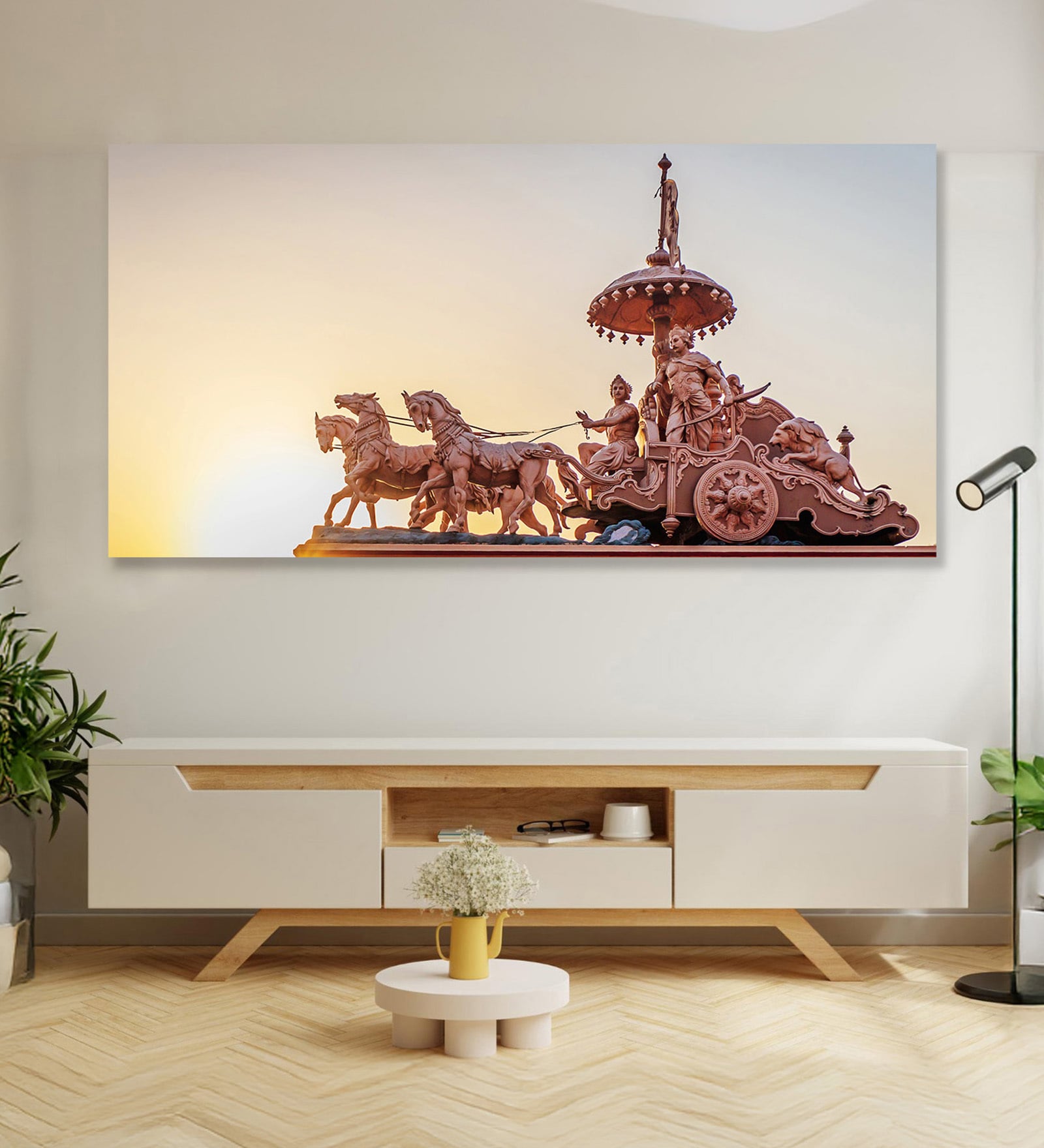 Canvas Framed Krishna and Arjuna's Divine Journey Wall Painting(12X24 Inch)