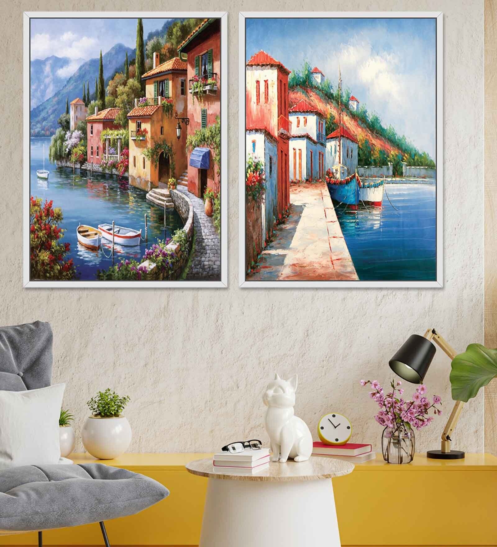 State Drawing Multicolour Canvas Framed Art Print Set of 2