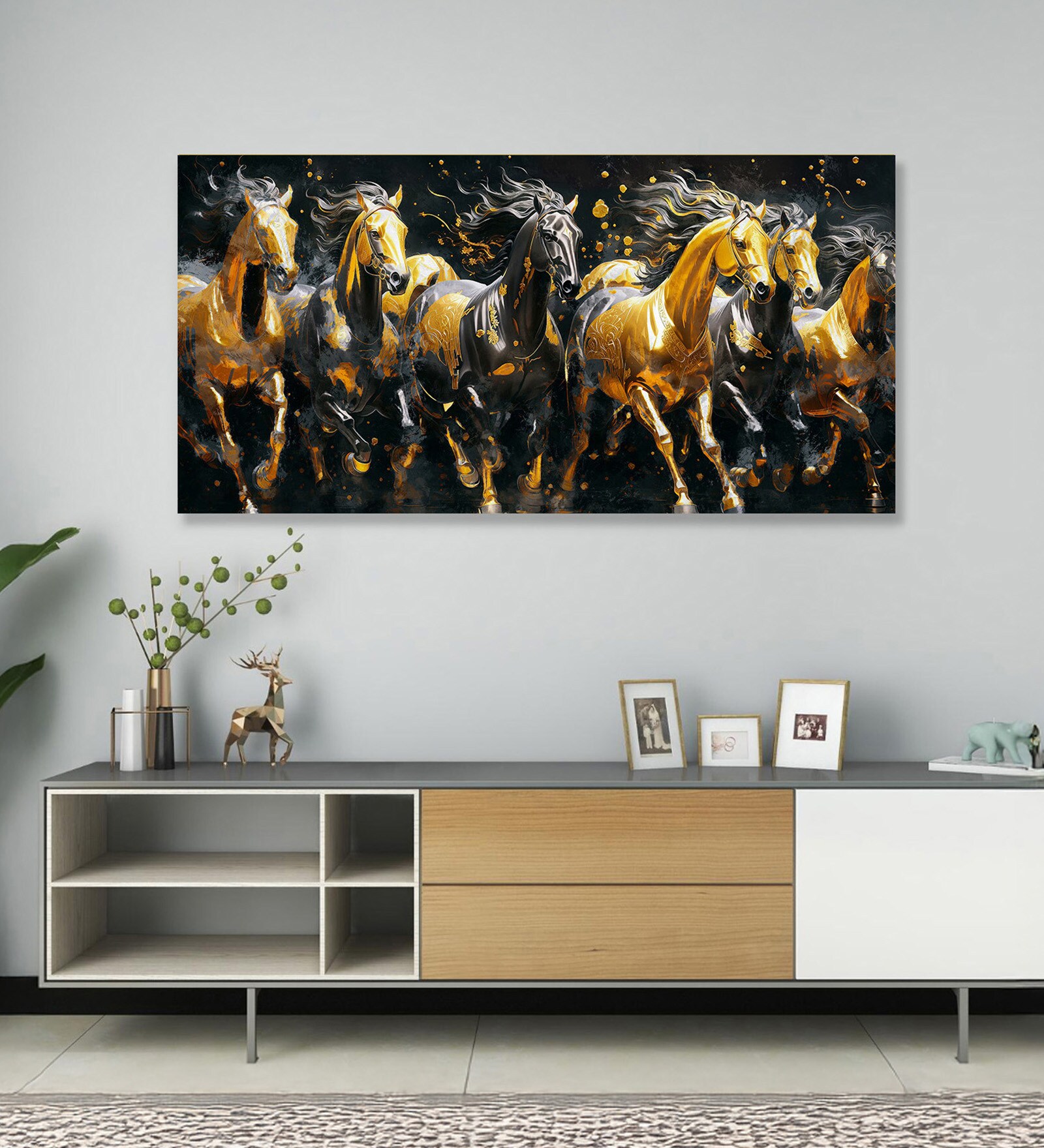 Canvas Framed Majestic Equine Serenity in Nature Wall Painting(24X48 Inch)